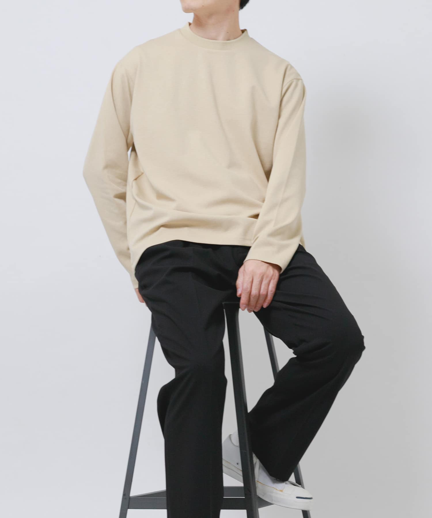 ダブルフェイス裏配色長袖カットソー BEG L