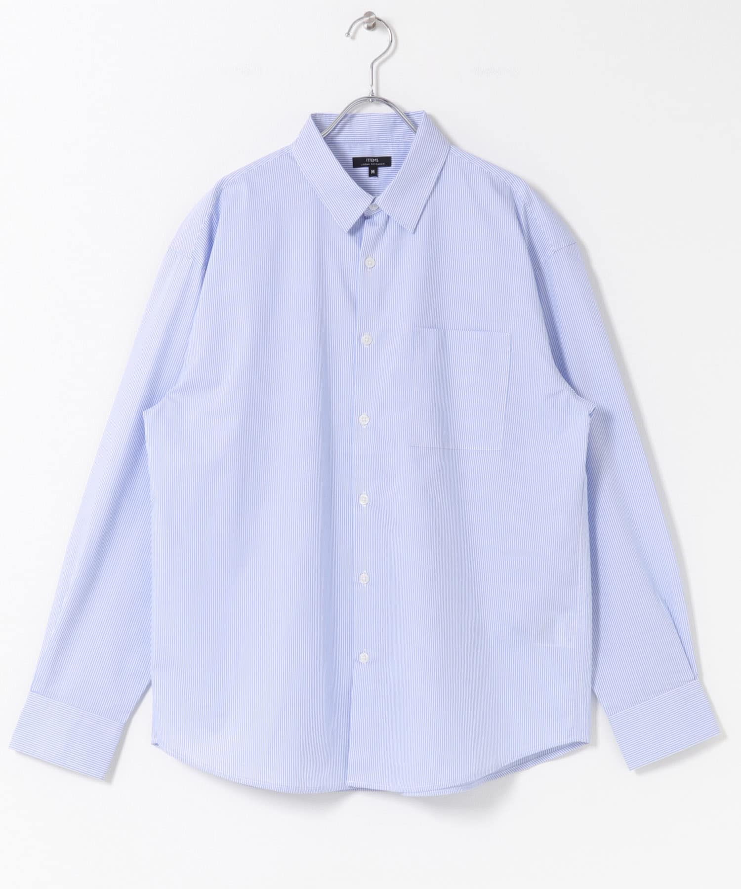 『イージーケア/UVカット』高機能ストライプレギュラーカラーシャツ BLU M