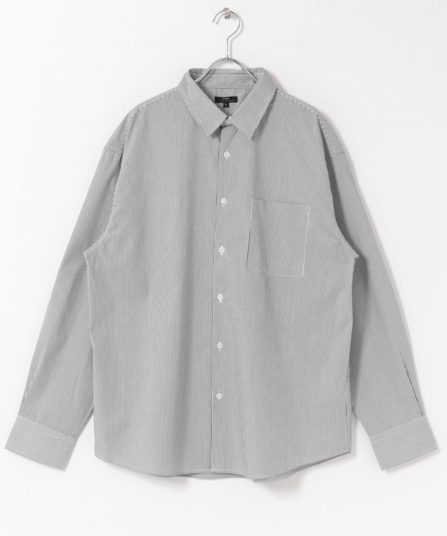 『イージーケア/UVカット』高機能ストライプレギュラーカラーシャツ BLK M