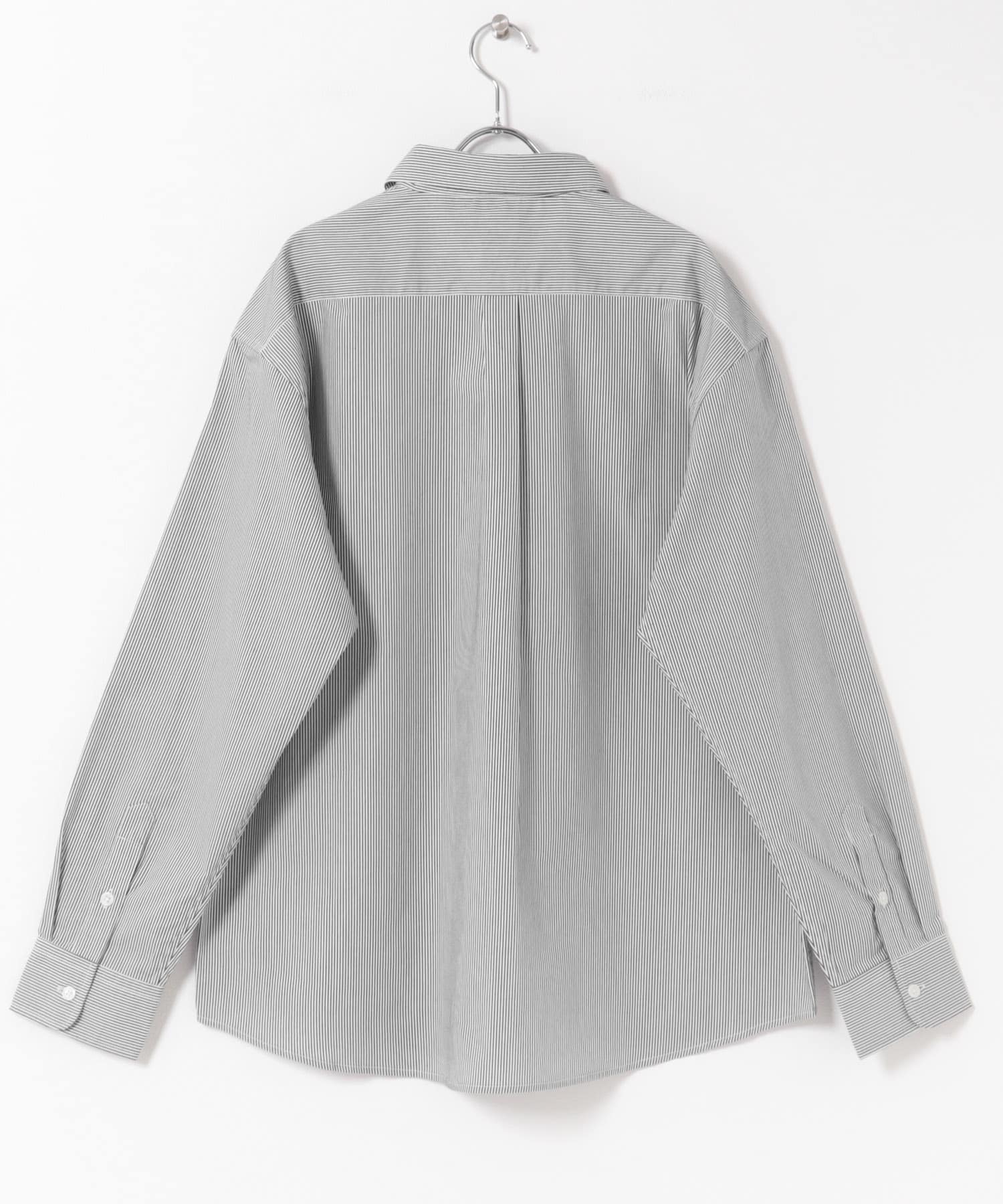 『イージーケア/UVカット』高機能ストライプレギュラーカラーシャツ BLK M