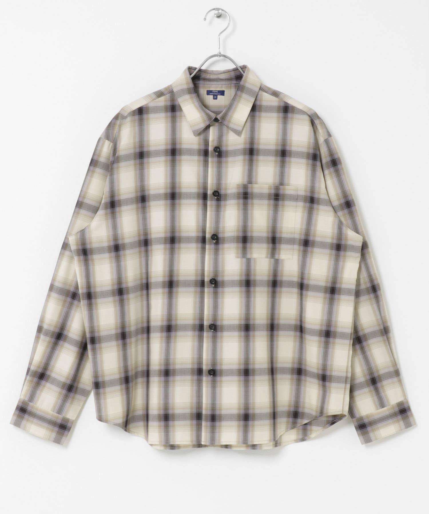 オンブレチェックレギュラーカラーライトシャツ BEG M