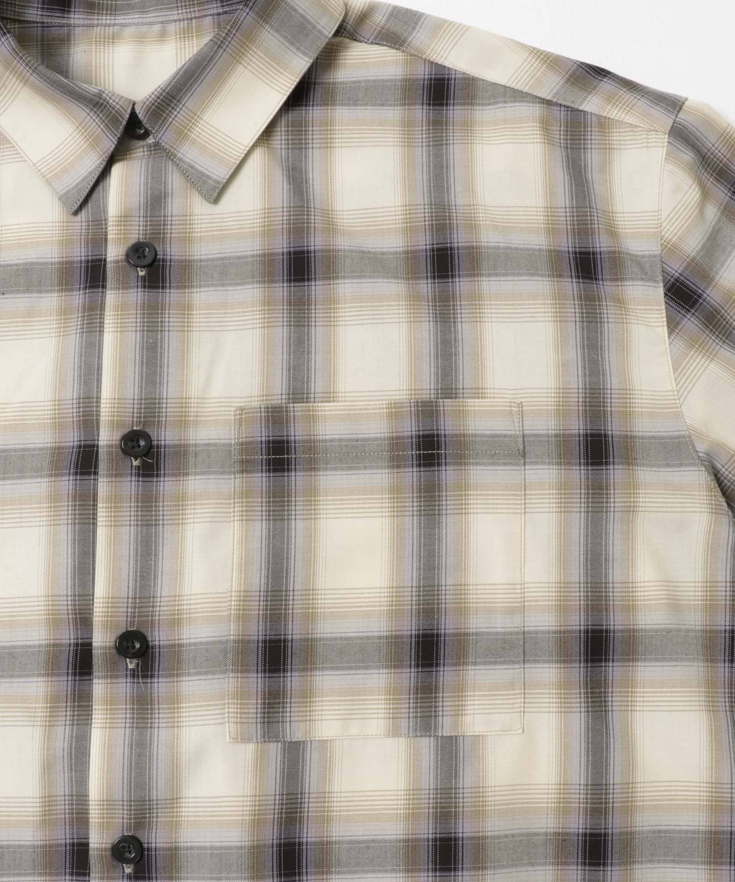 オンブレチェックレギュラーカラーライトシャツ BEG M