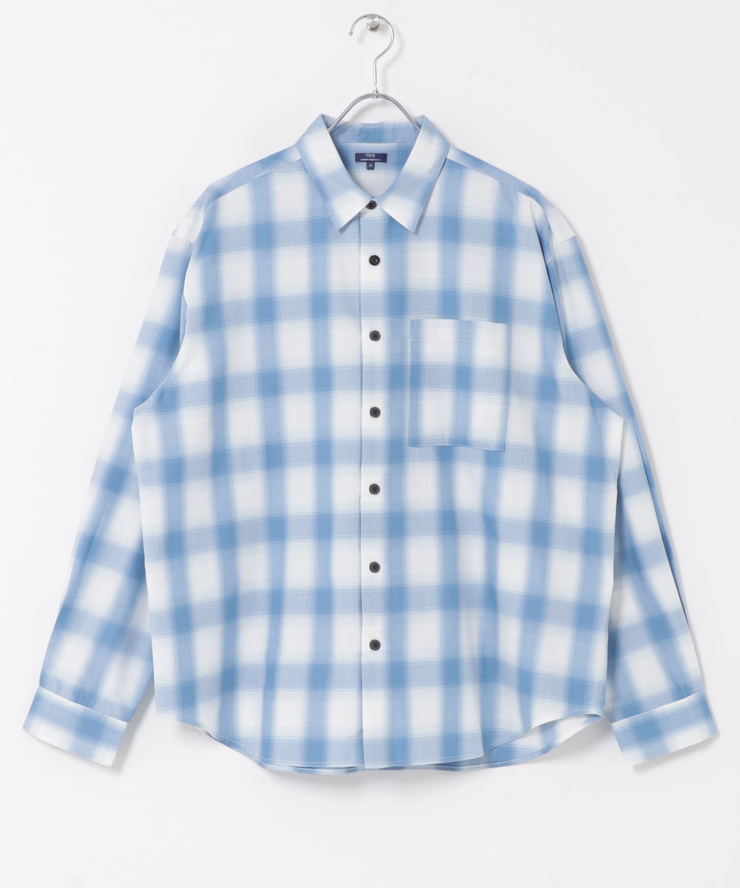オンブレチェックレギュラーカラーライトシャツ BLU M