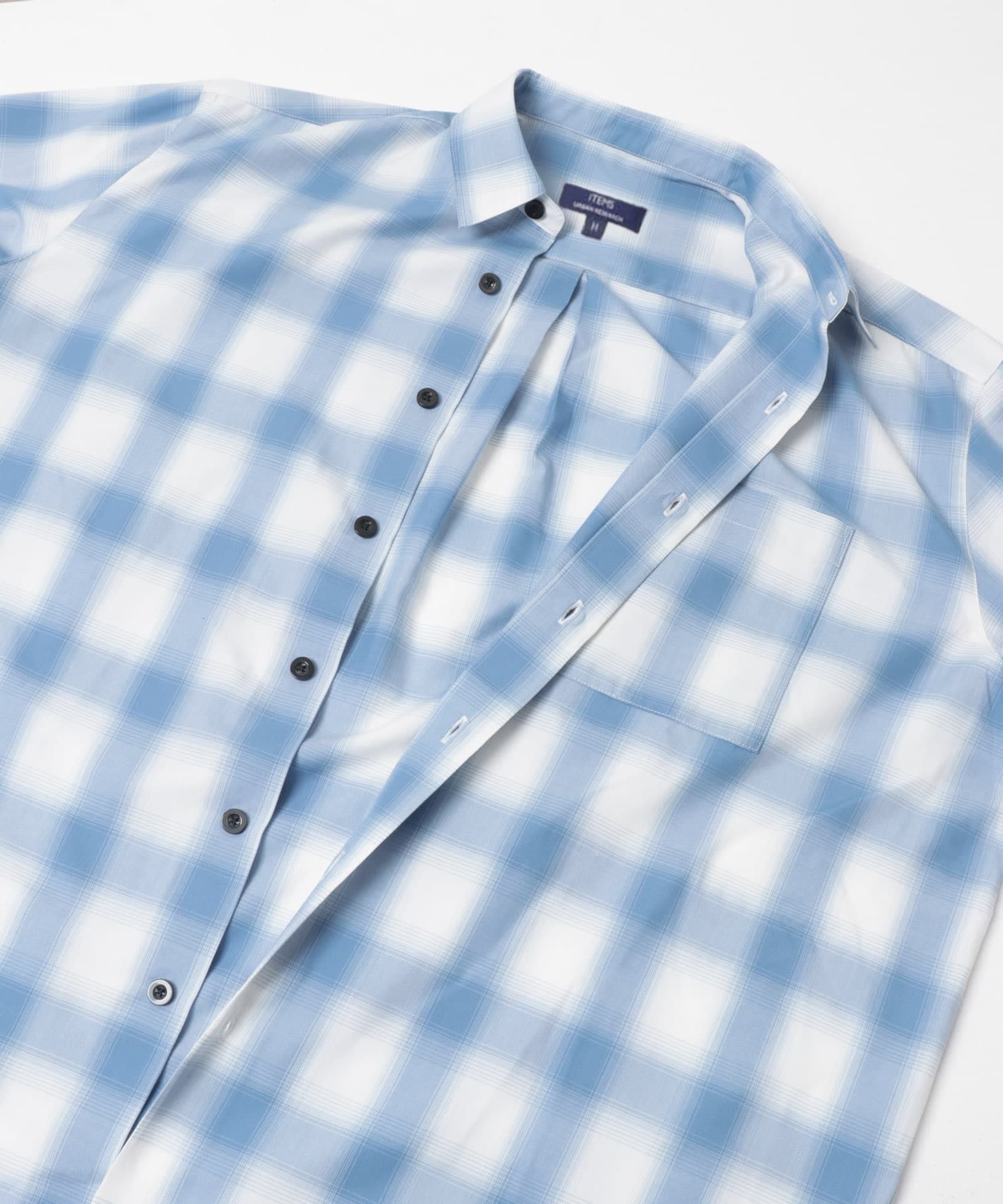 オンブレチェックレギュラーカラーライトシャツ BLU M