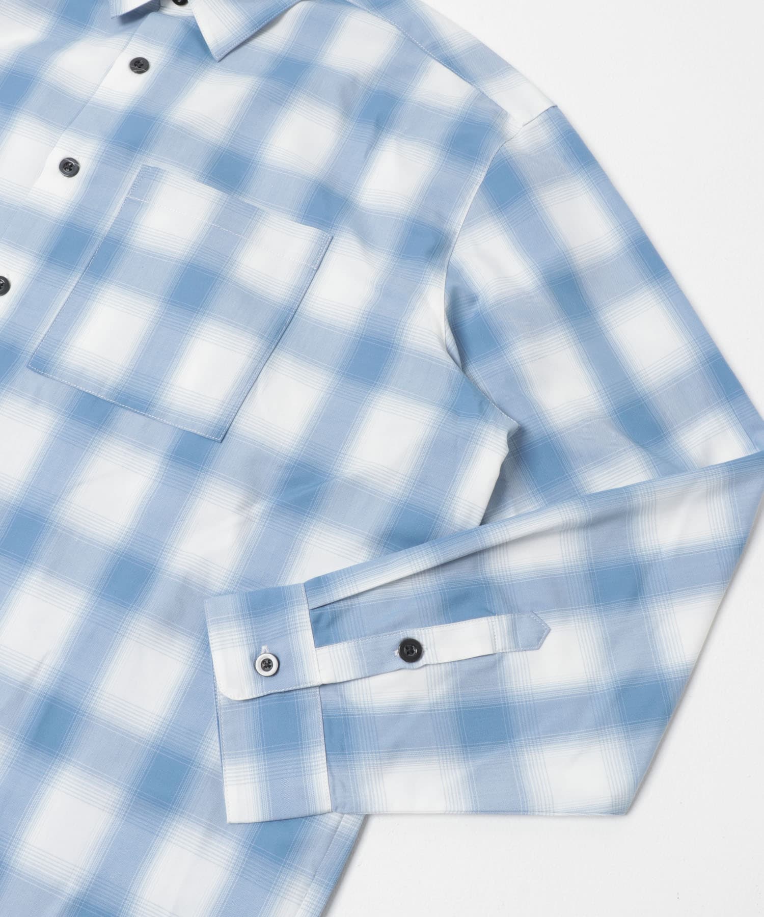 オンブレチェックレギュラーカラーライトシャツ BLU M