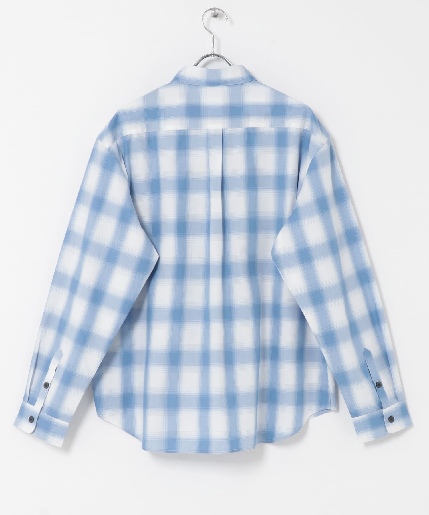 オンブレチェックレギュラーカラーライトシャツ BLU M