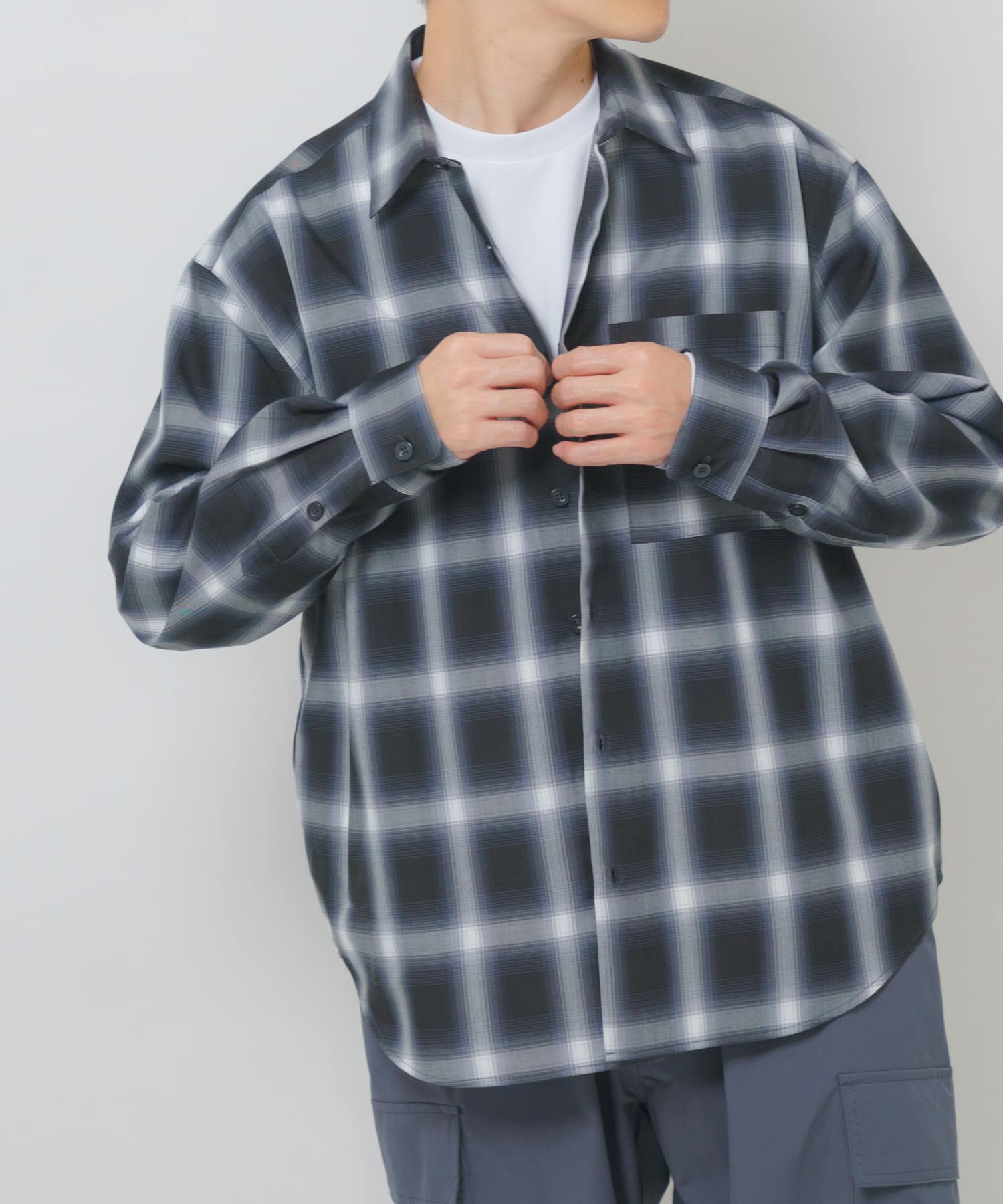 オンブレチェックレギュラーカラーライトシャツ