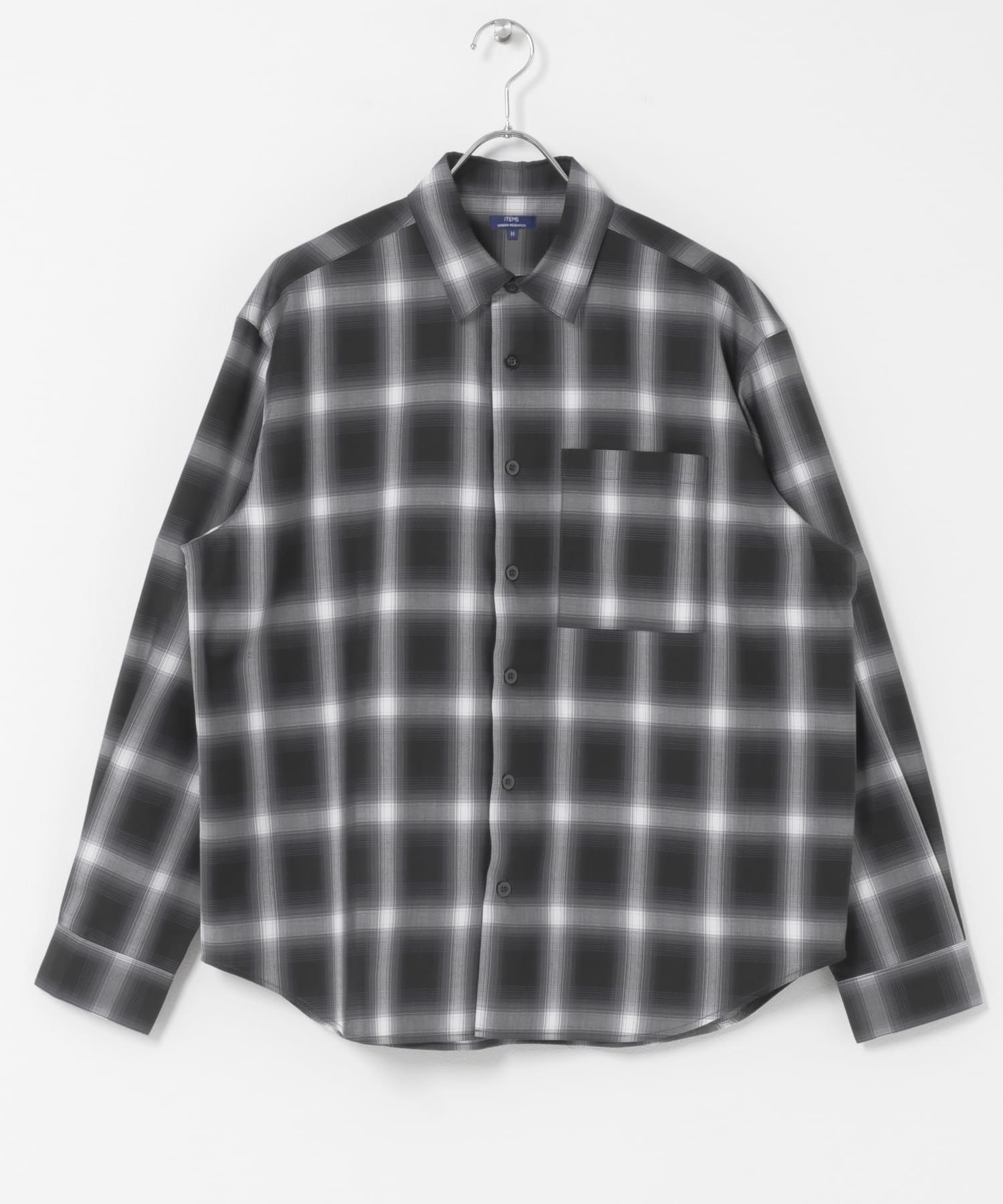 オンブレチェックレギュラーカラーライトシャツ BLK M