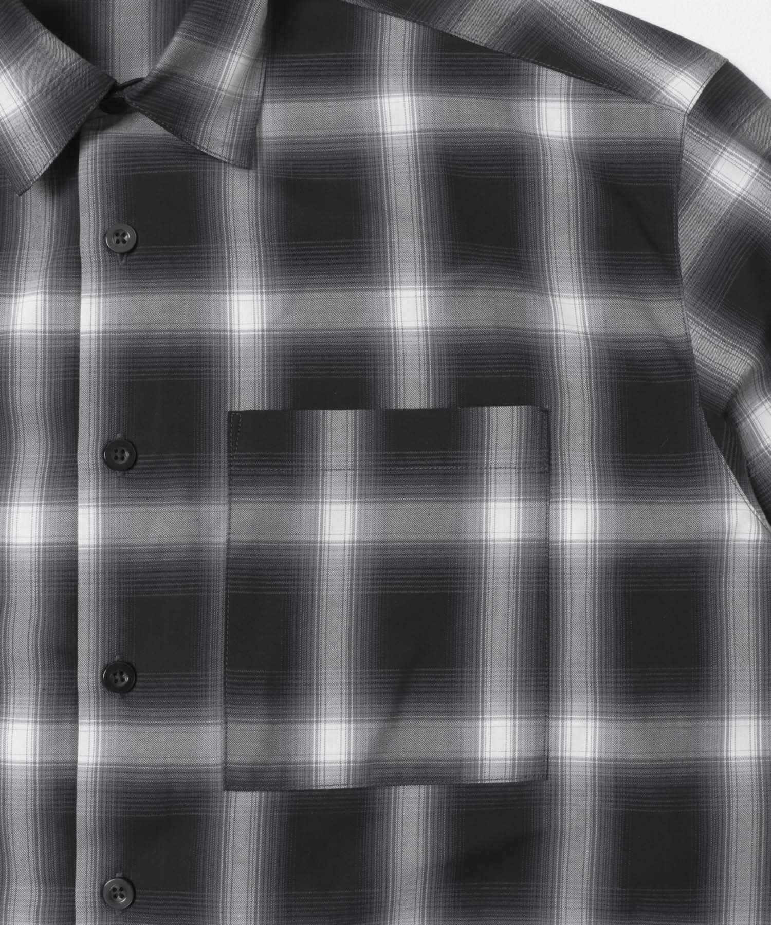 オンブレチェックレギュラーカラーライトシャツ BLK M