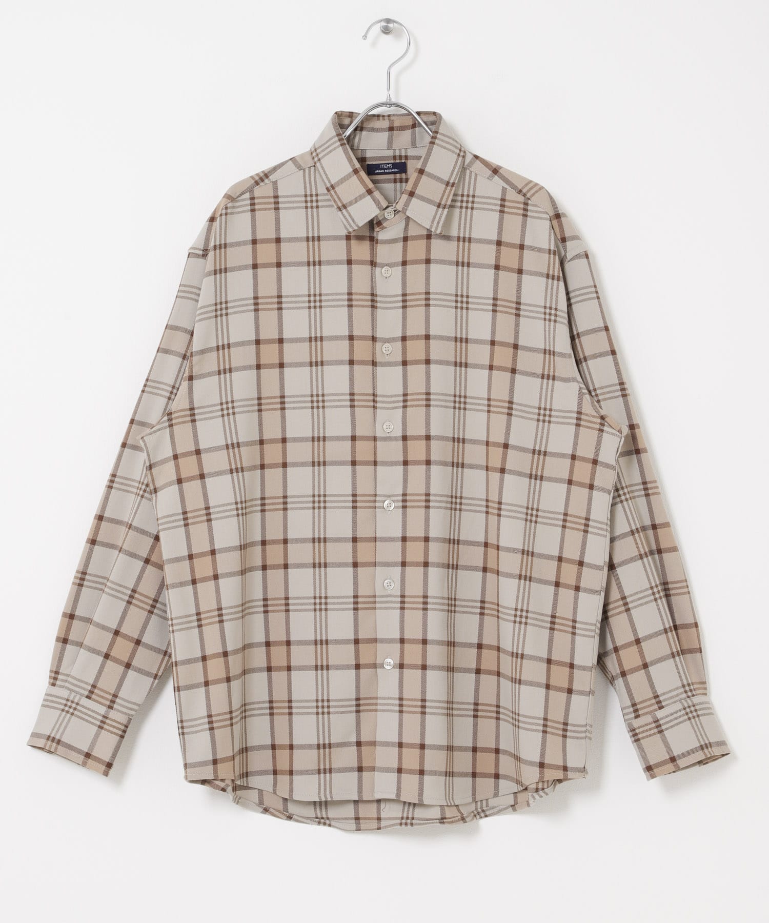 TRストレッチ チェックレギュラーカラーシャツ BEG M