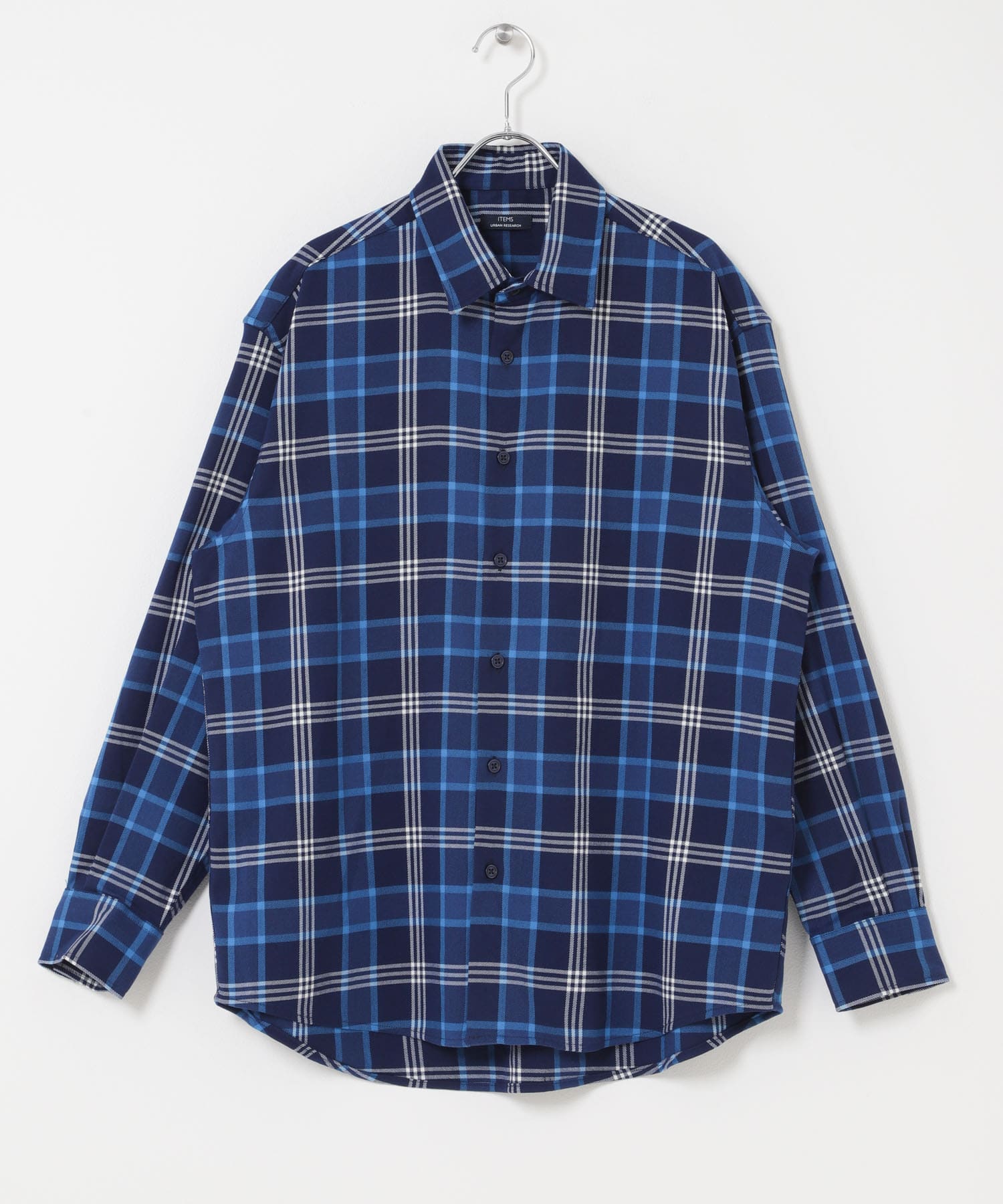 TRストレッチ チェックレギュラーカラーシャツ NVY M