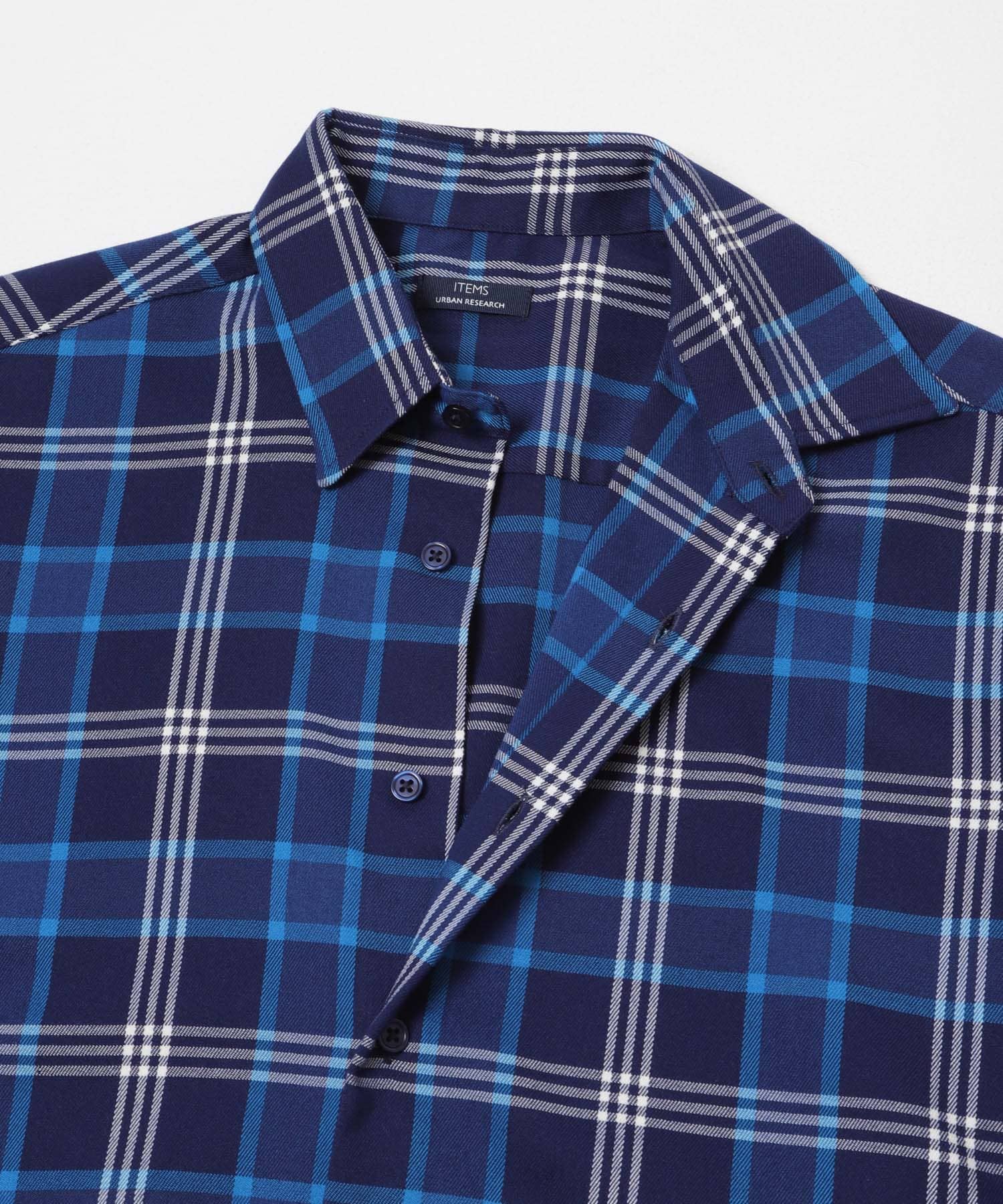 TRストレッチ チェックレギュラーカラーシャツ NVY M