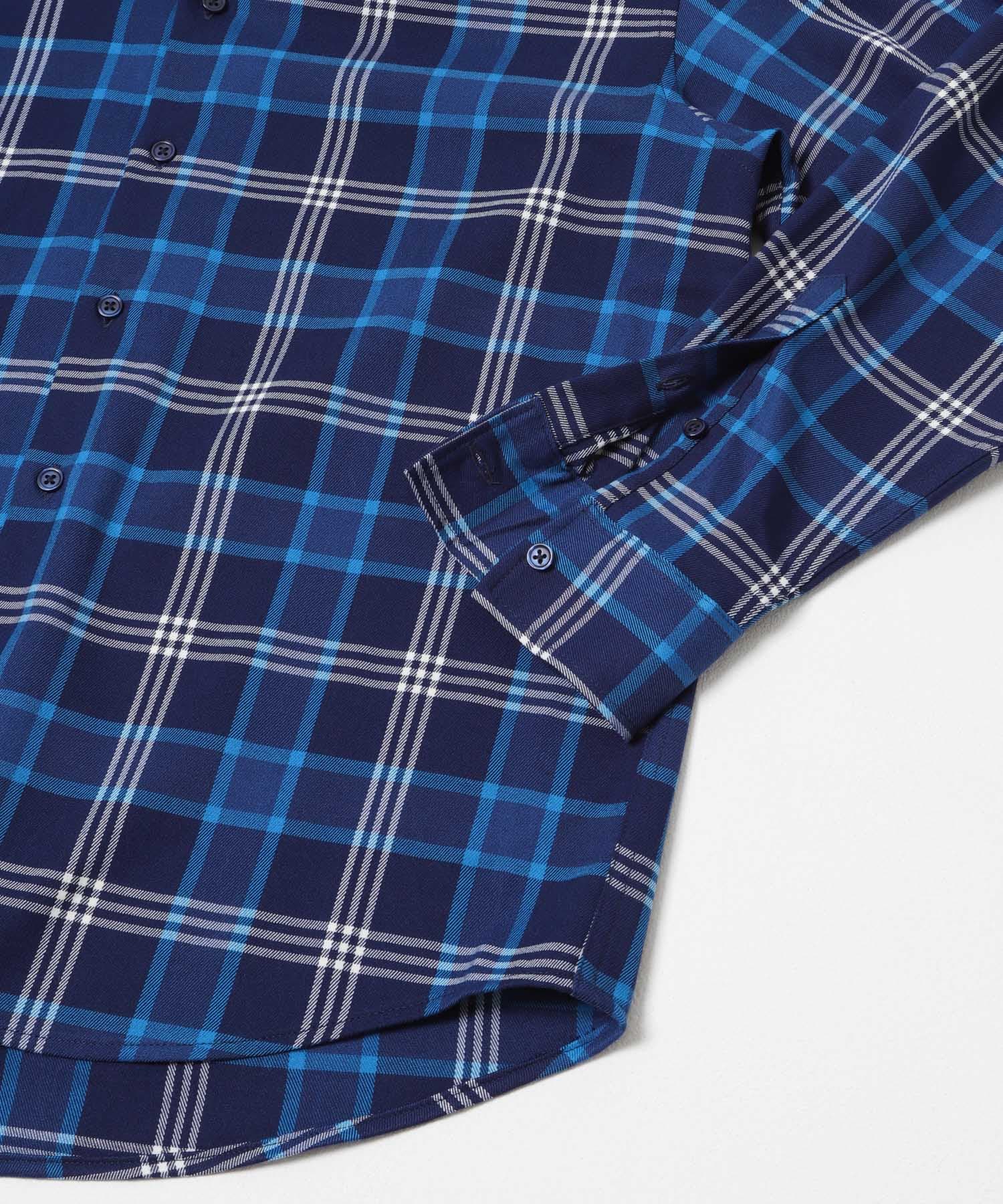 TRストレッチ チェックレギュラーカラーシャツ NVY M