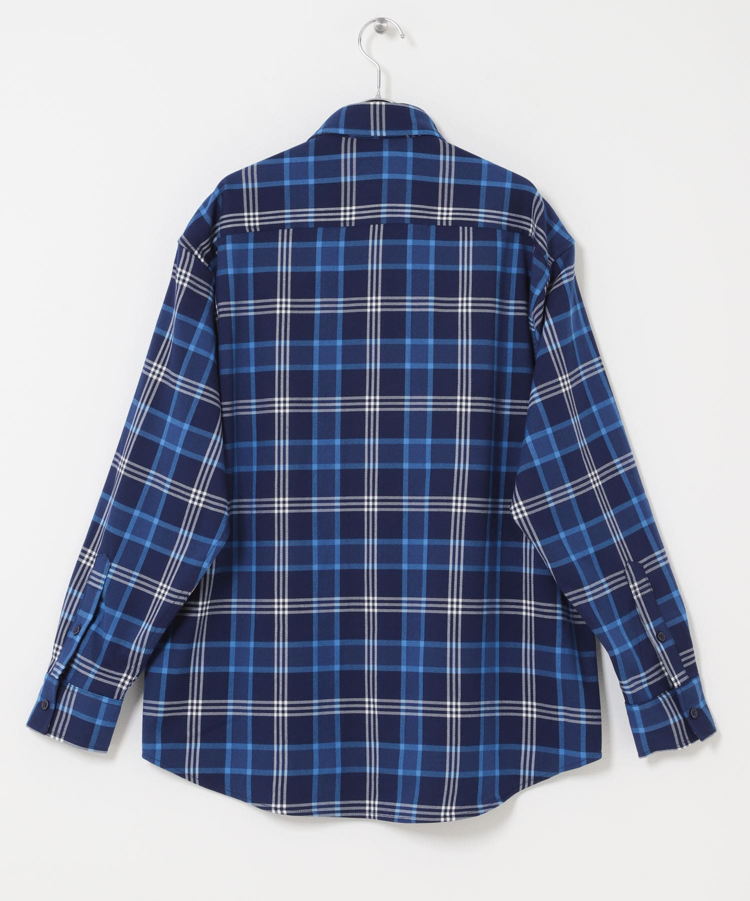 TRストレッチ チェックレギュラーカラーシャツ NVY M