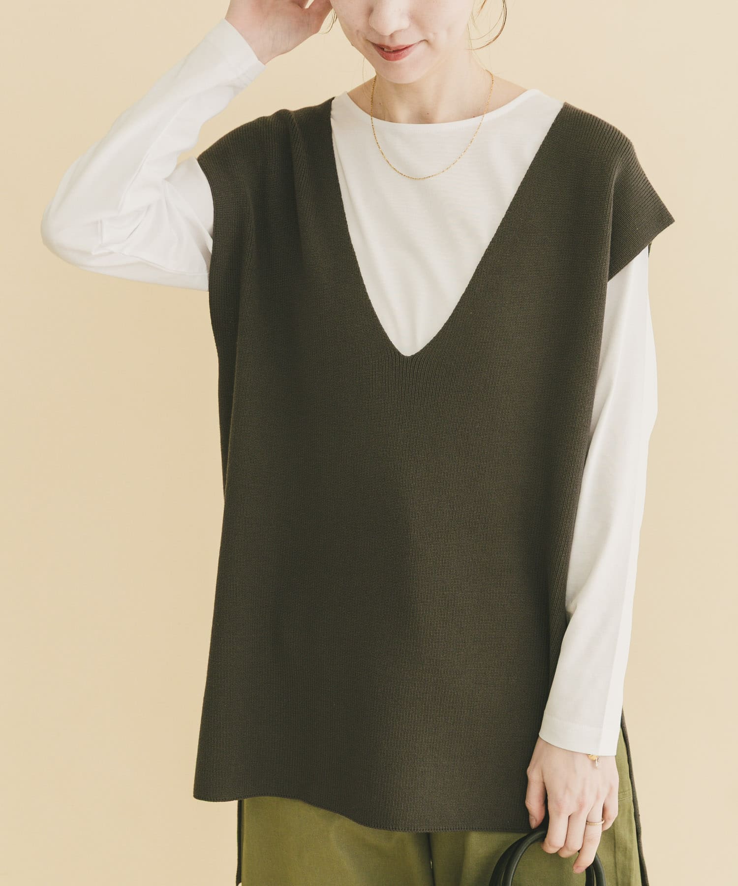 ロングTシャツ×ニットベストセット