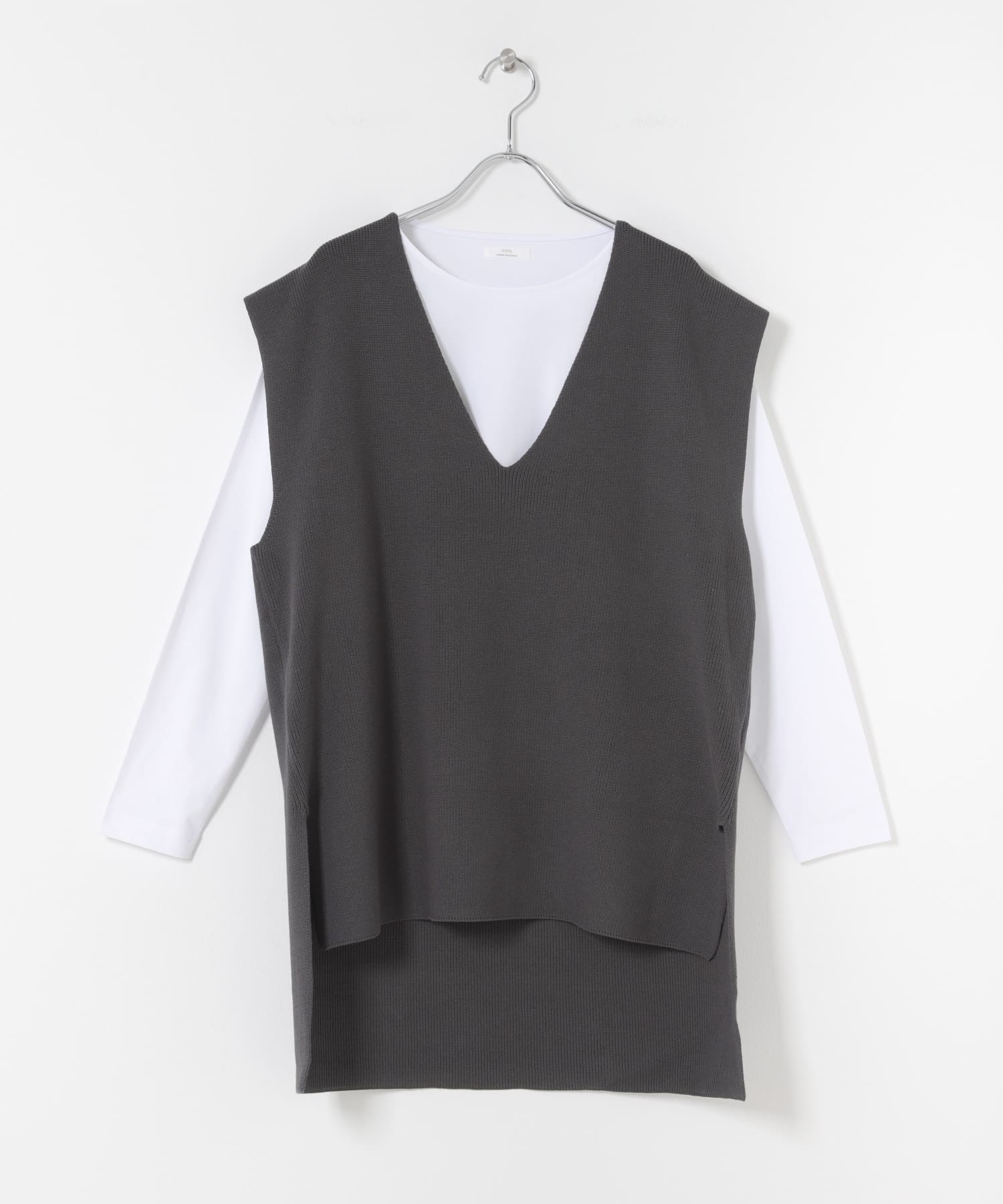 ロングTシャツ×ニットベストセット CHA Free