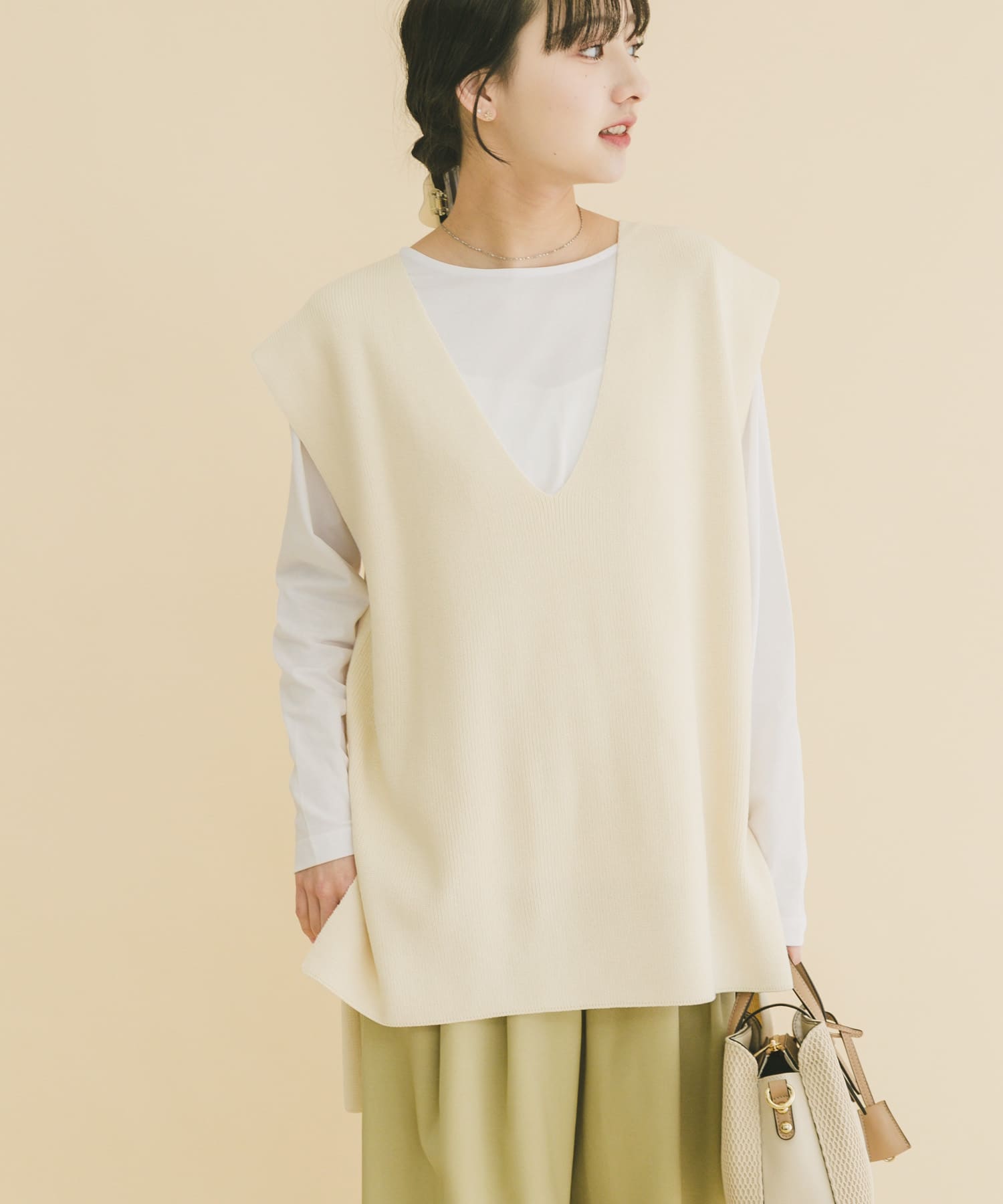 ロングTシャツ×ニットベストセット