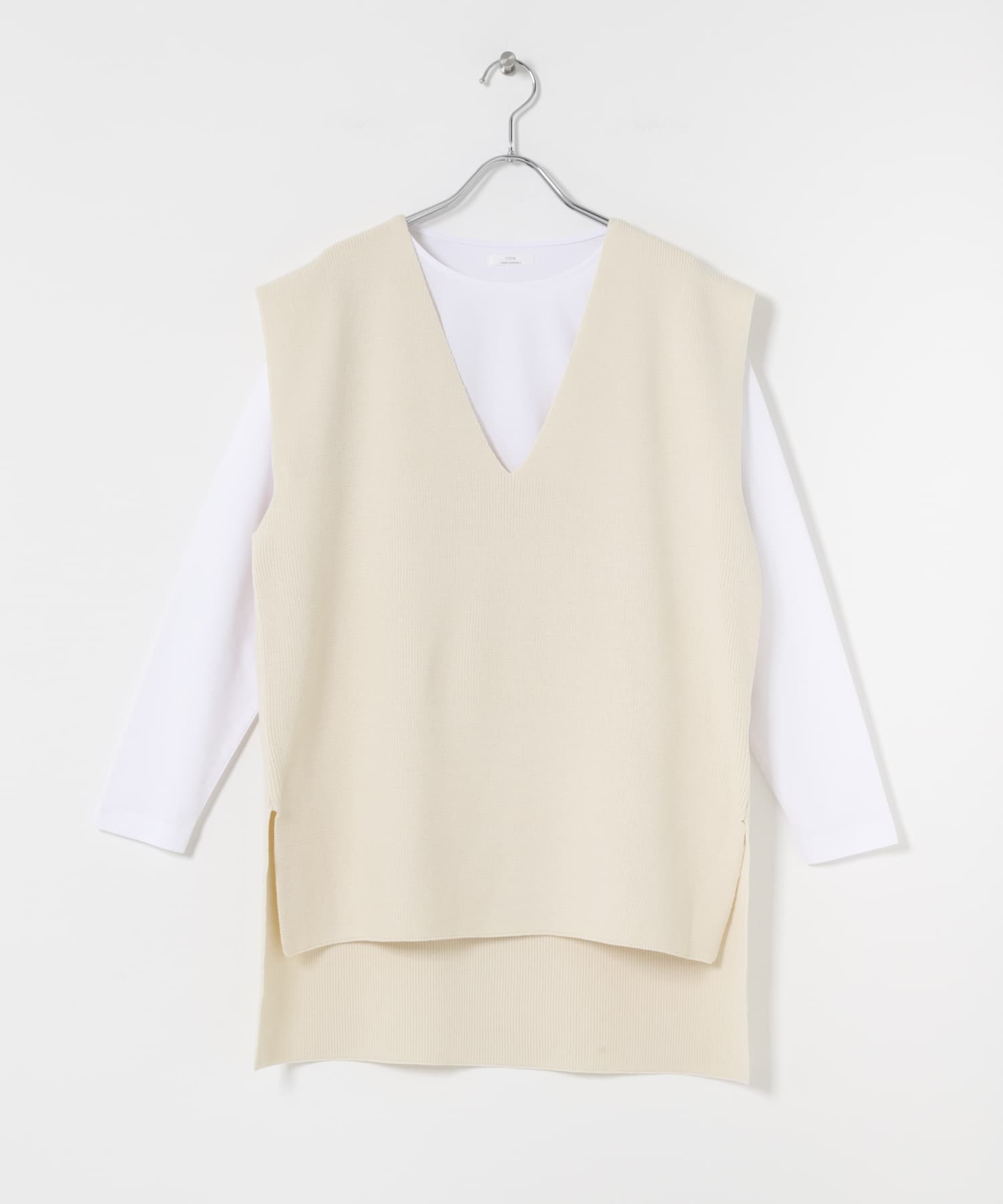 ロングTシャツ×ニットベストセット OFF Free