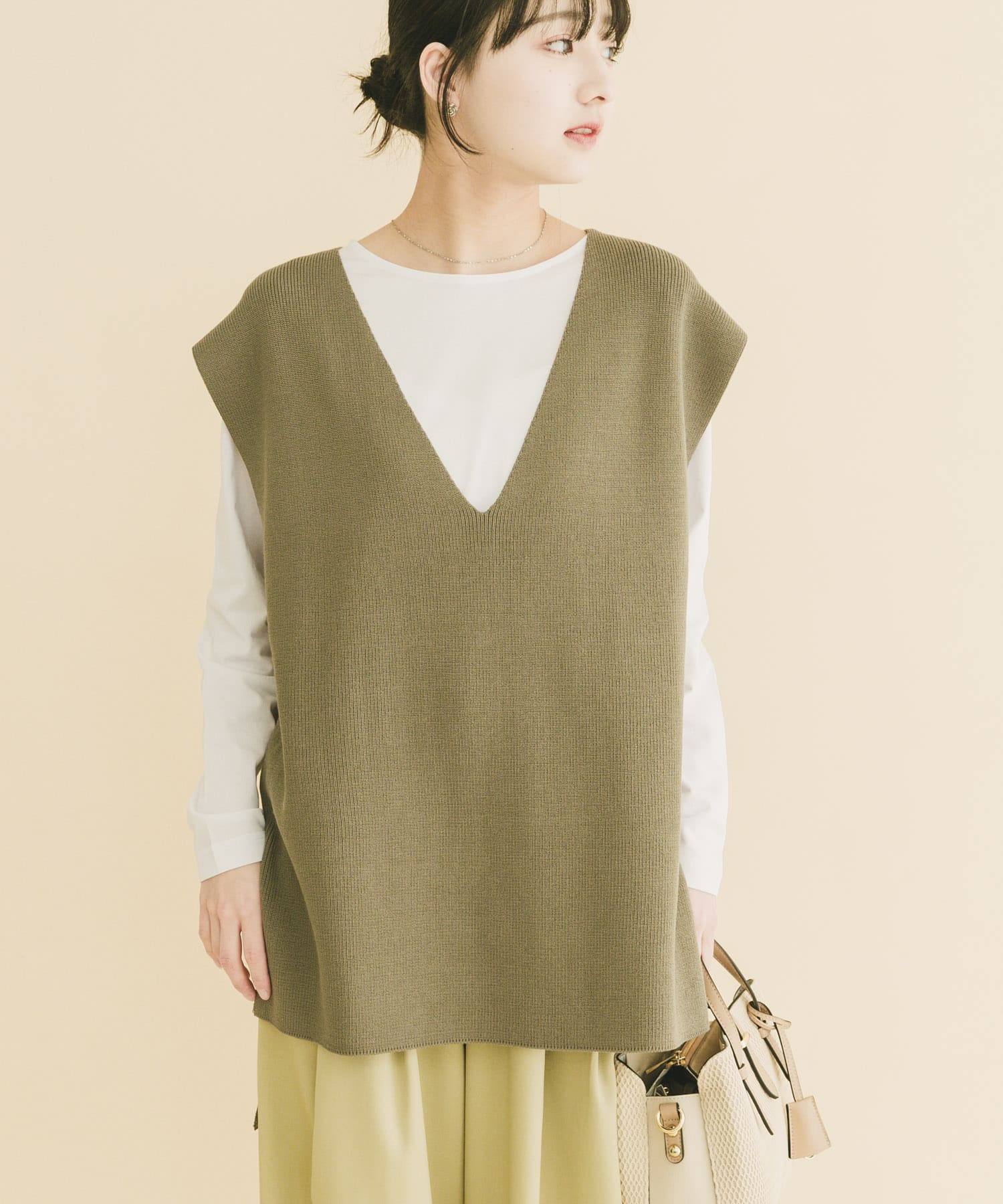 ロングTシャツ×ニットベストセット