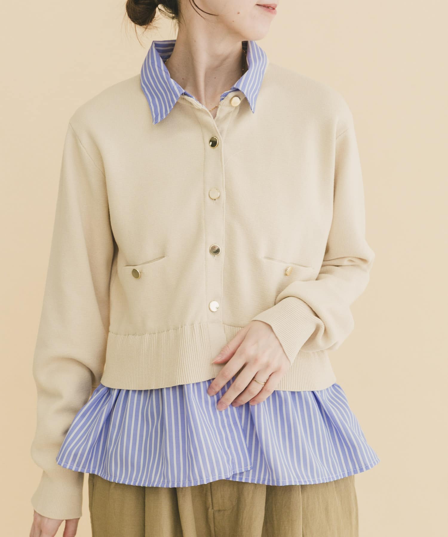 シャツレイヤーニットカーディガン