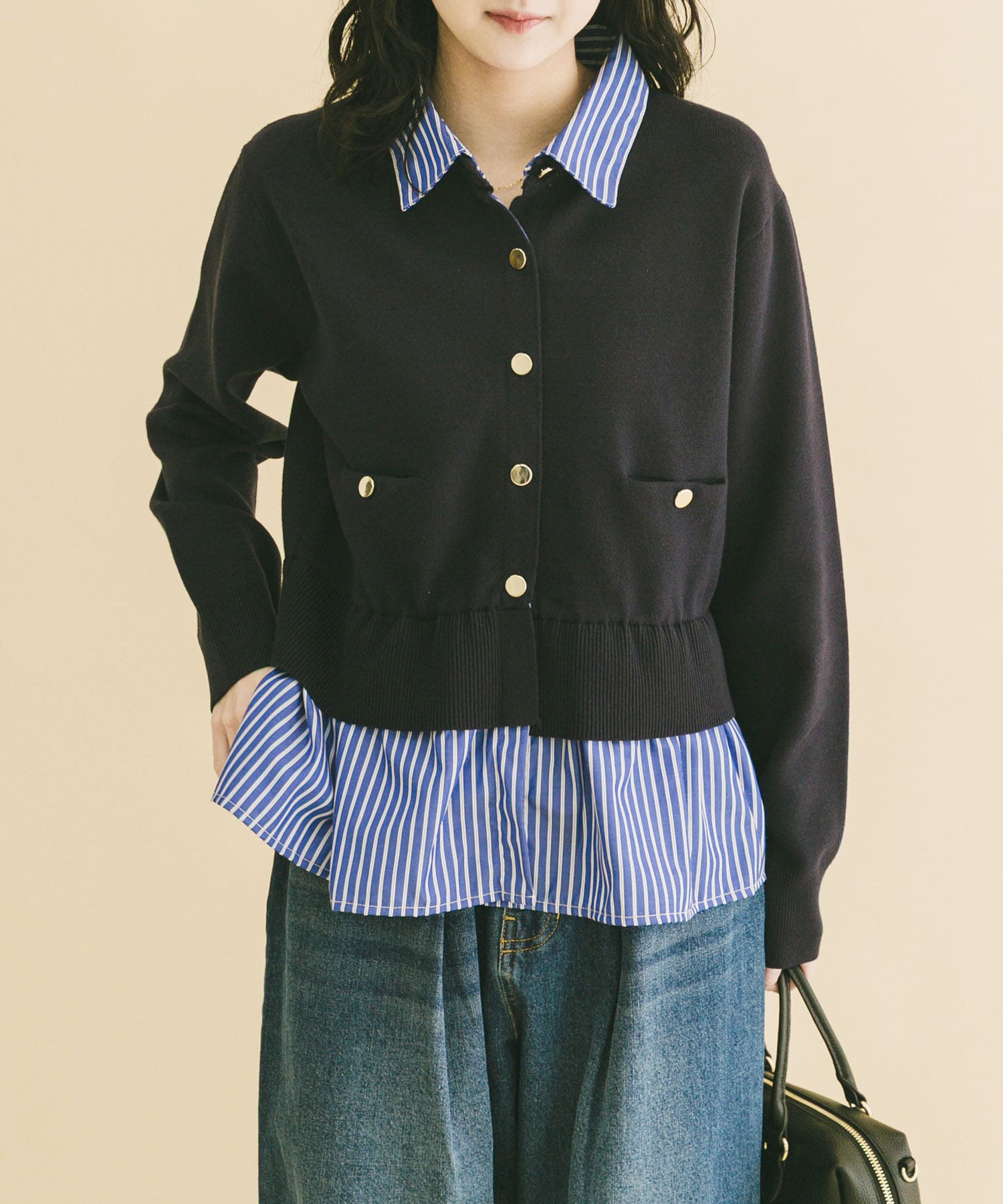 シャツレイヤーニットカーディガン