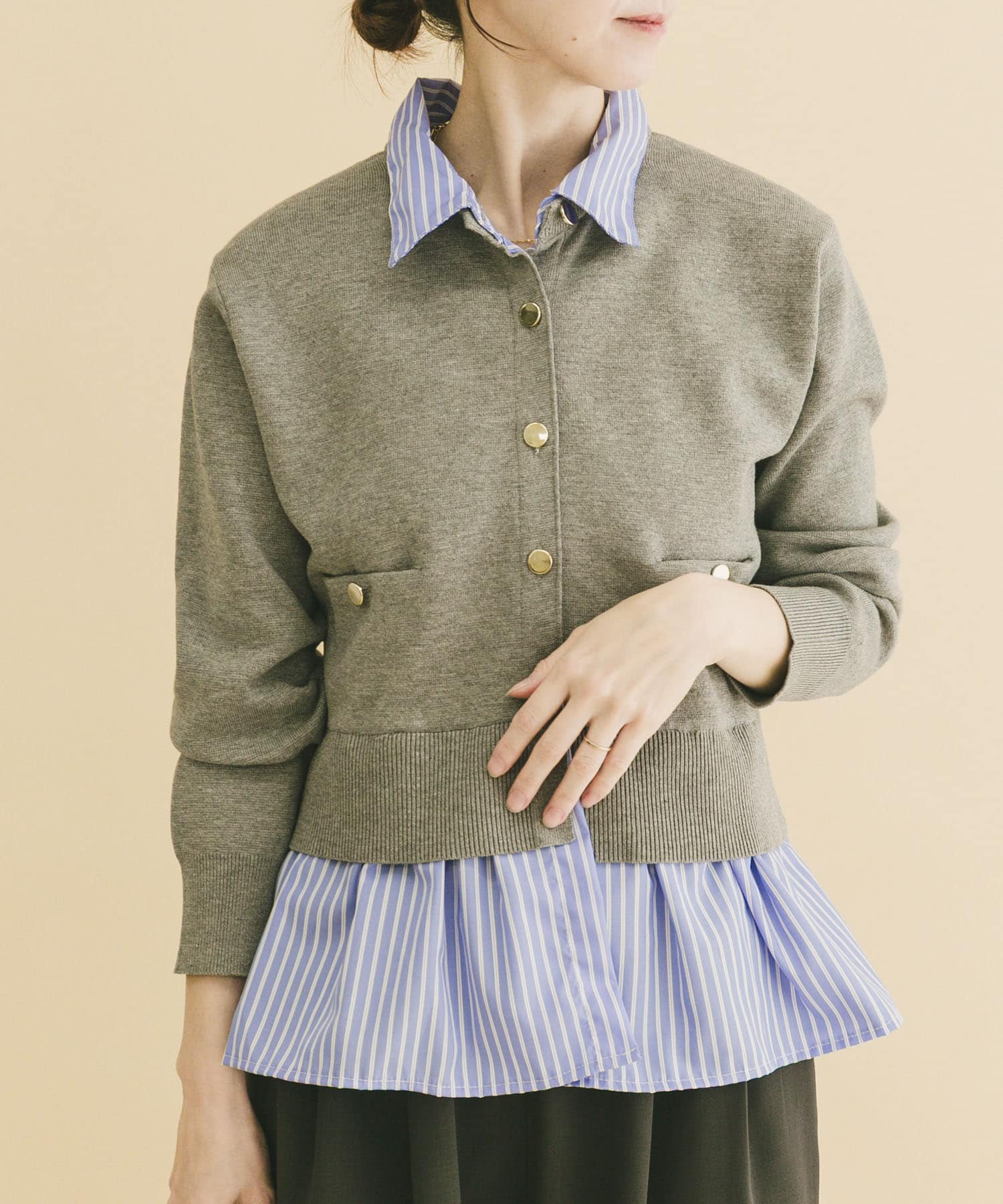 シャツレイヤーニットカーディガン