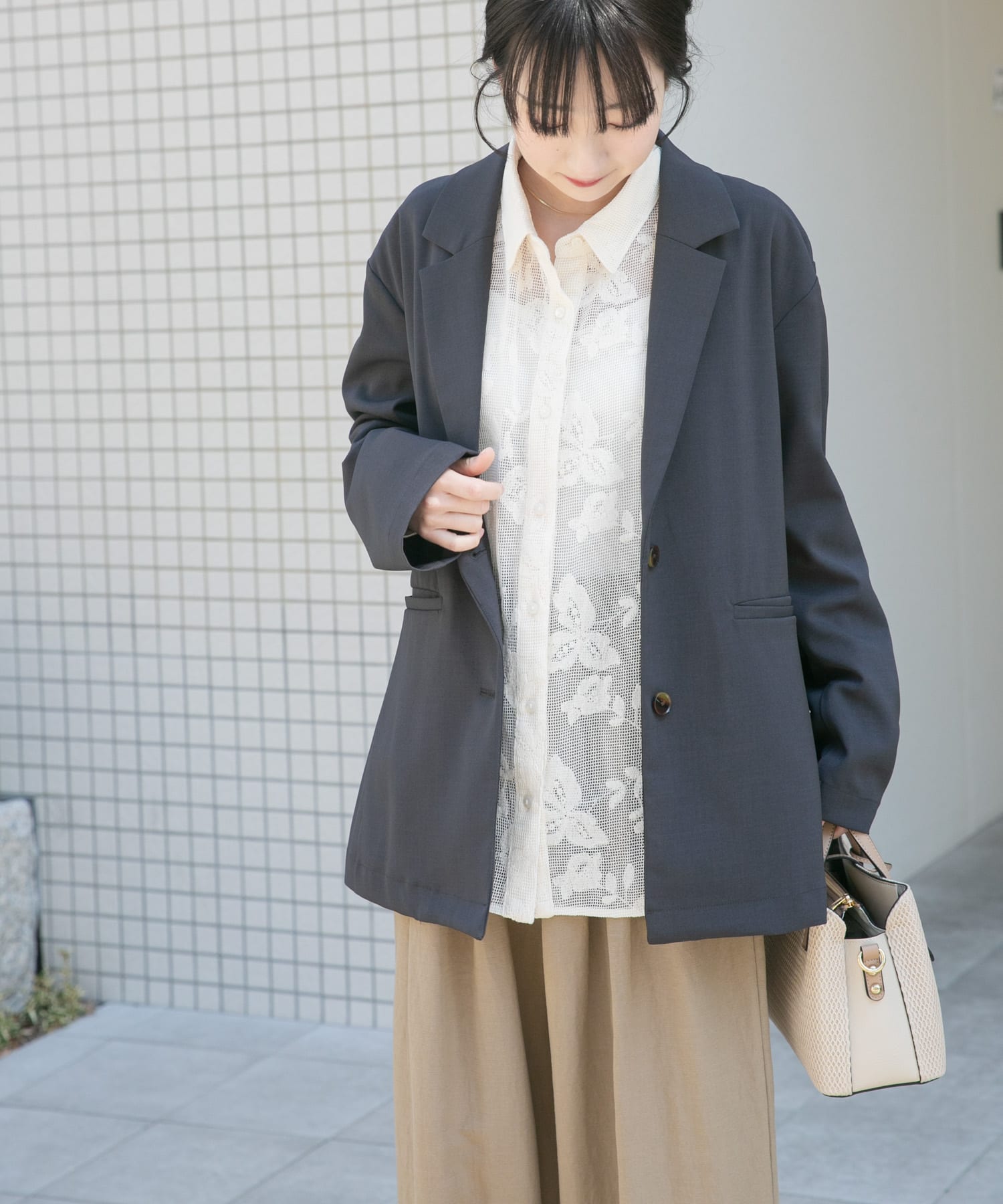 ルーズテーラード強撚ジャケット