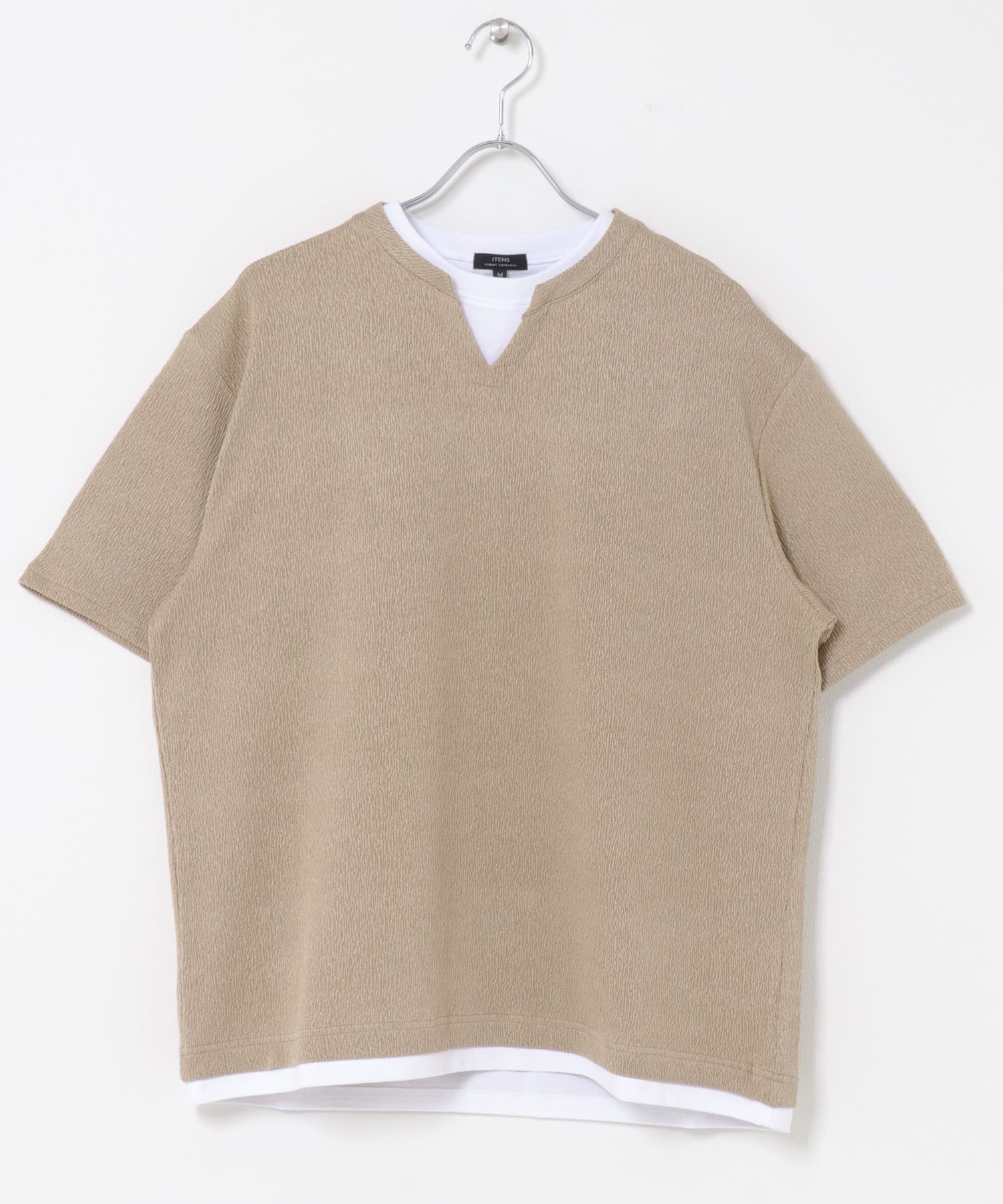 冷感 フェイクレイヤースキッパー半袖プルオーバー BEIGE M