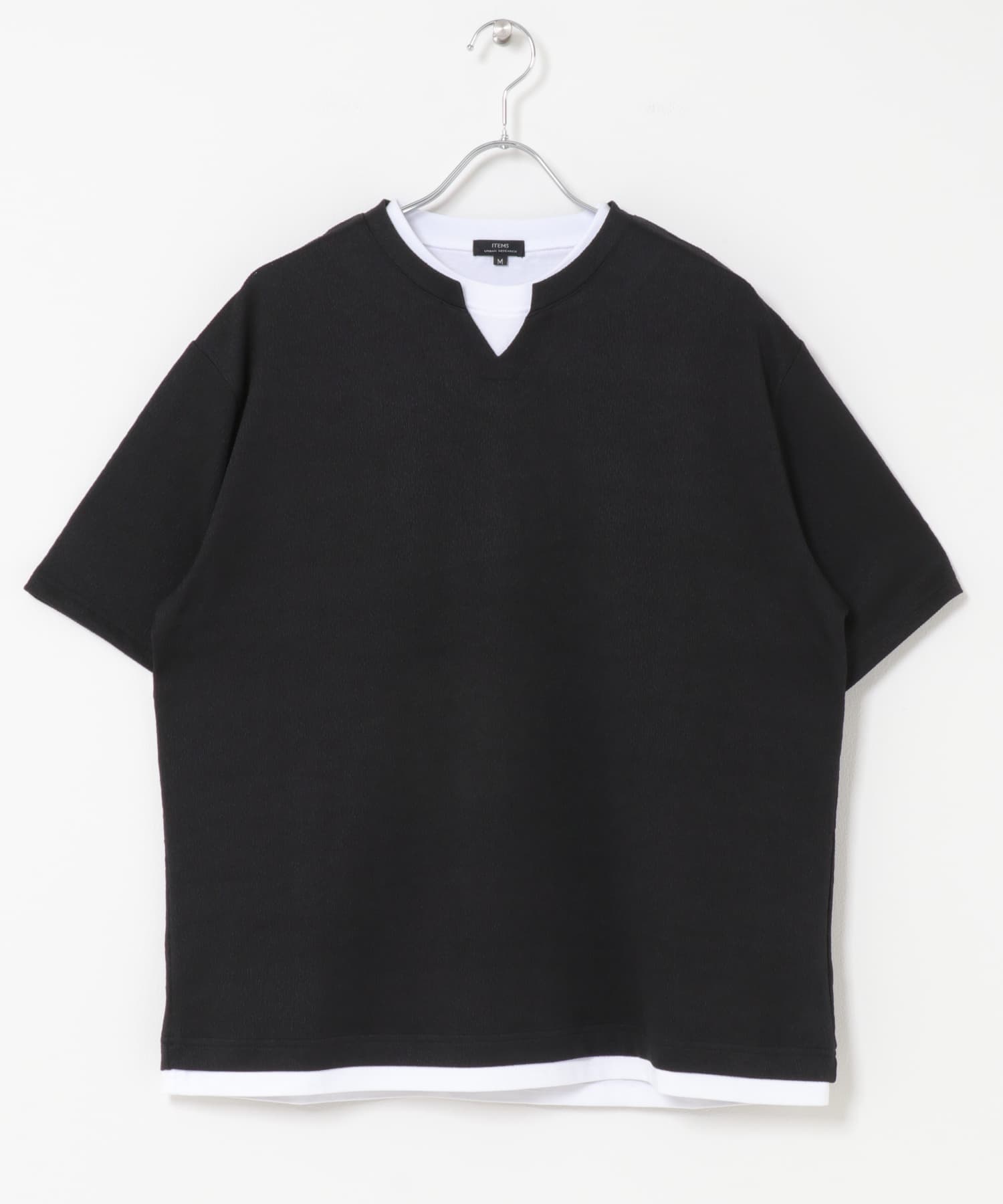 冷感 フェイクレイヤースキッパー半袖プルオーバー BLACK M