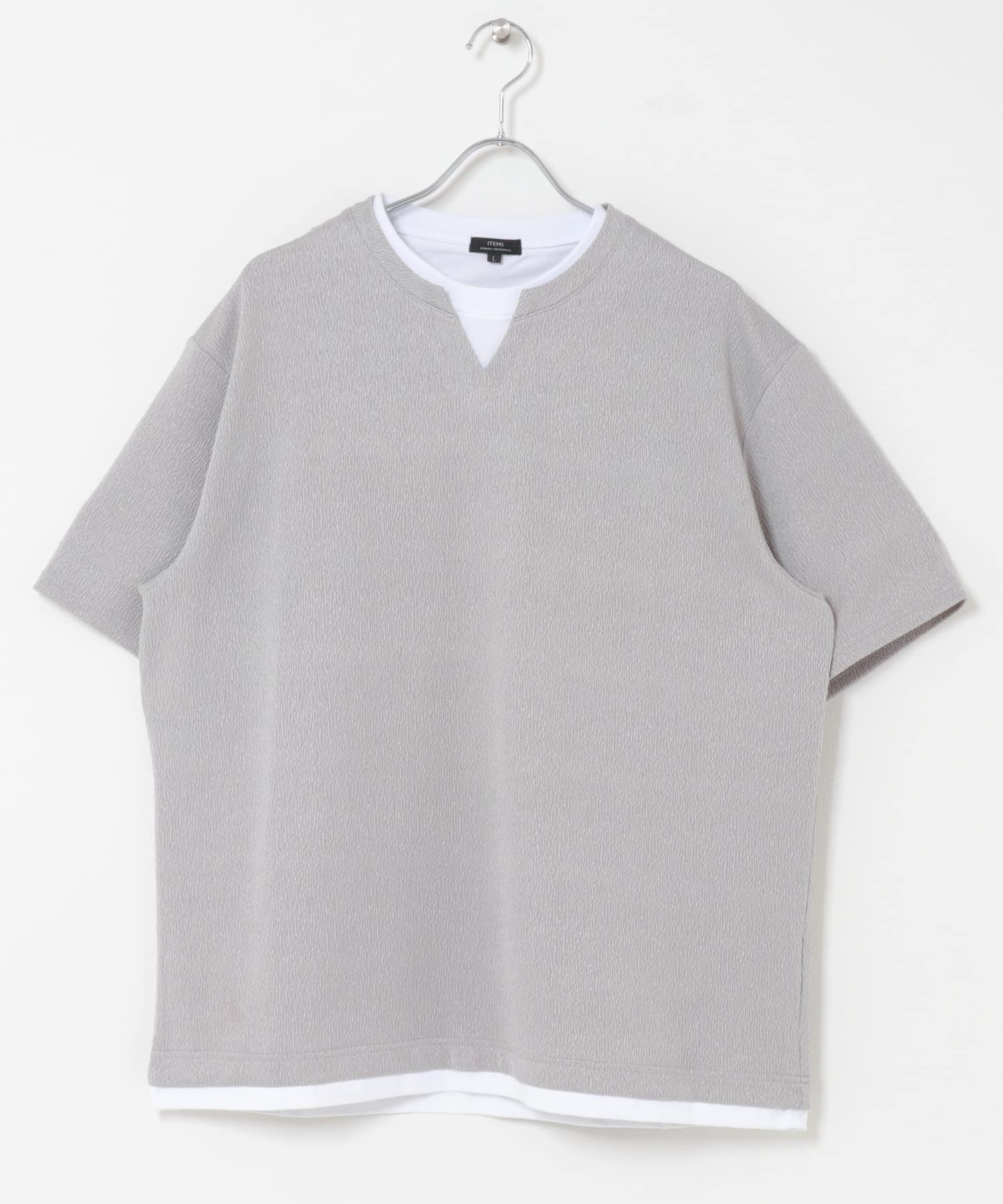 冷感 フェイクレイヤースキッパー半袖プルオーバー GRAY M