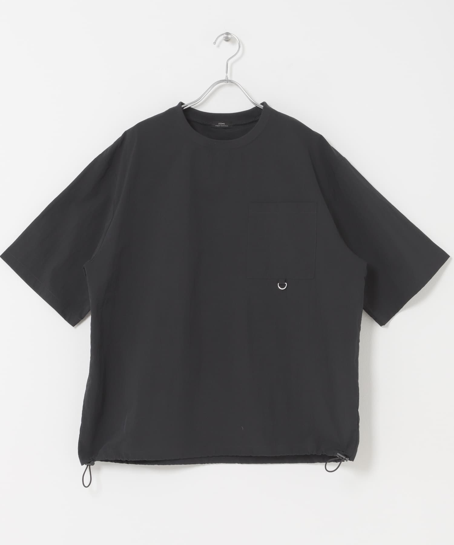 『接触冷感/撥水/イージーケア/UVカット』タスランナイロンクルーネックドロストTシャツ BLK M