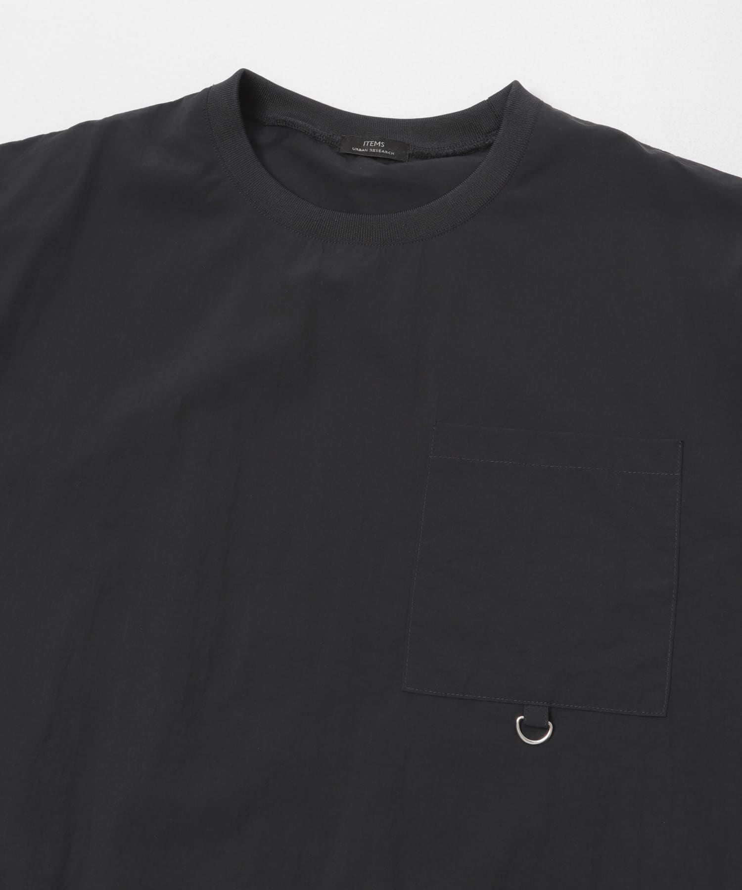 『接触冷感/撥水/イージーケア/UVカット』タスランナイロンクルーネックドロストTシャツ BLK M