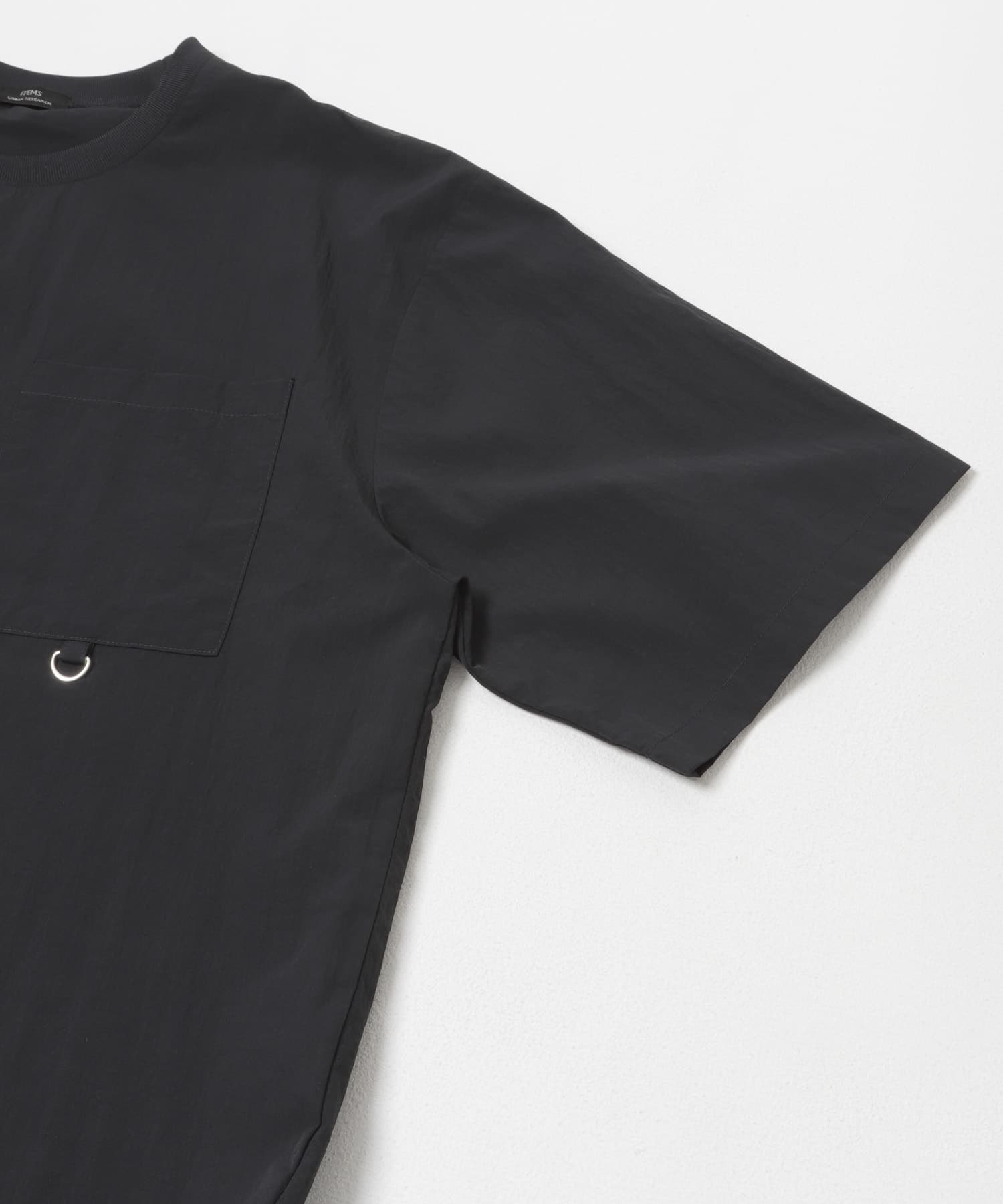 『接触冷感/撥水/イージーケア/UVカット』タスランナイロンクルーネックドロストTシャツ BLK M