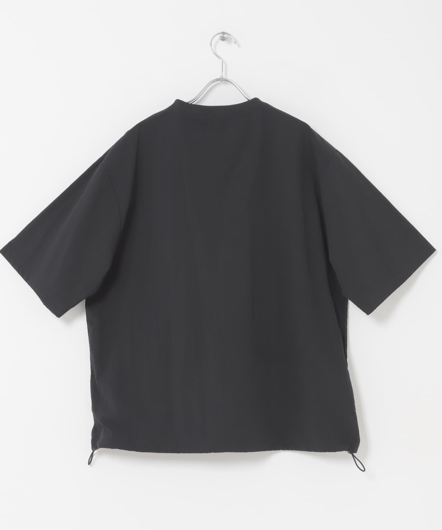 『接触冷感/撥水/イージーケア/UVカット』タスランナイロンクルーネックドロストTシャツ BLK M