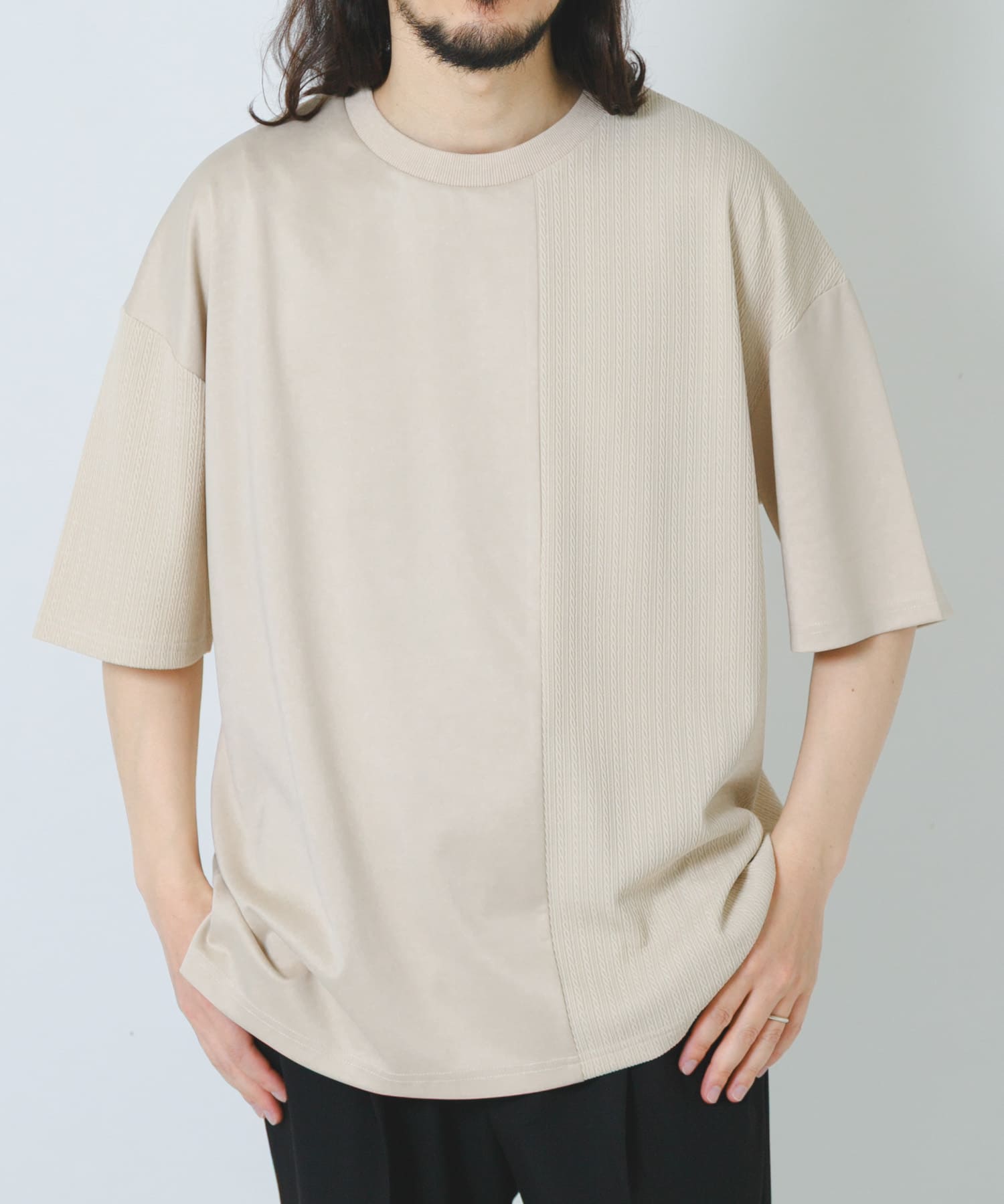 ジャカード×ポンチ切替半袖TOPS