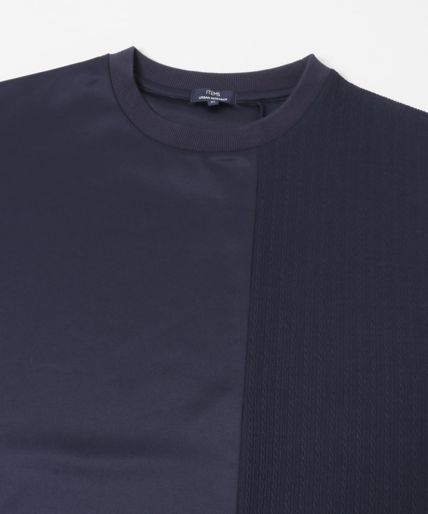 ジャカード×ポンチ切替半袖TOPS NAVY M