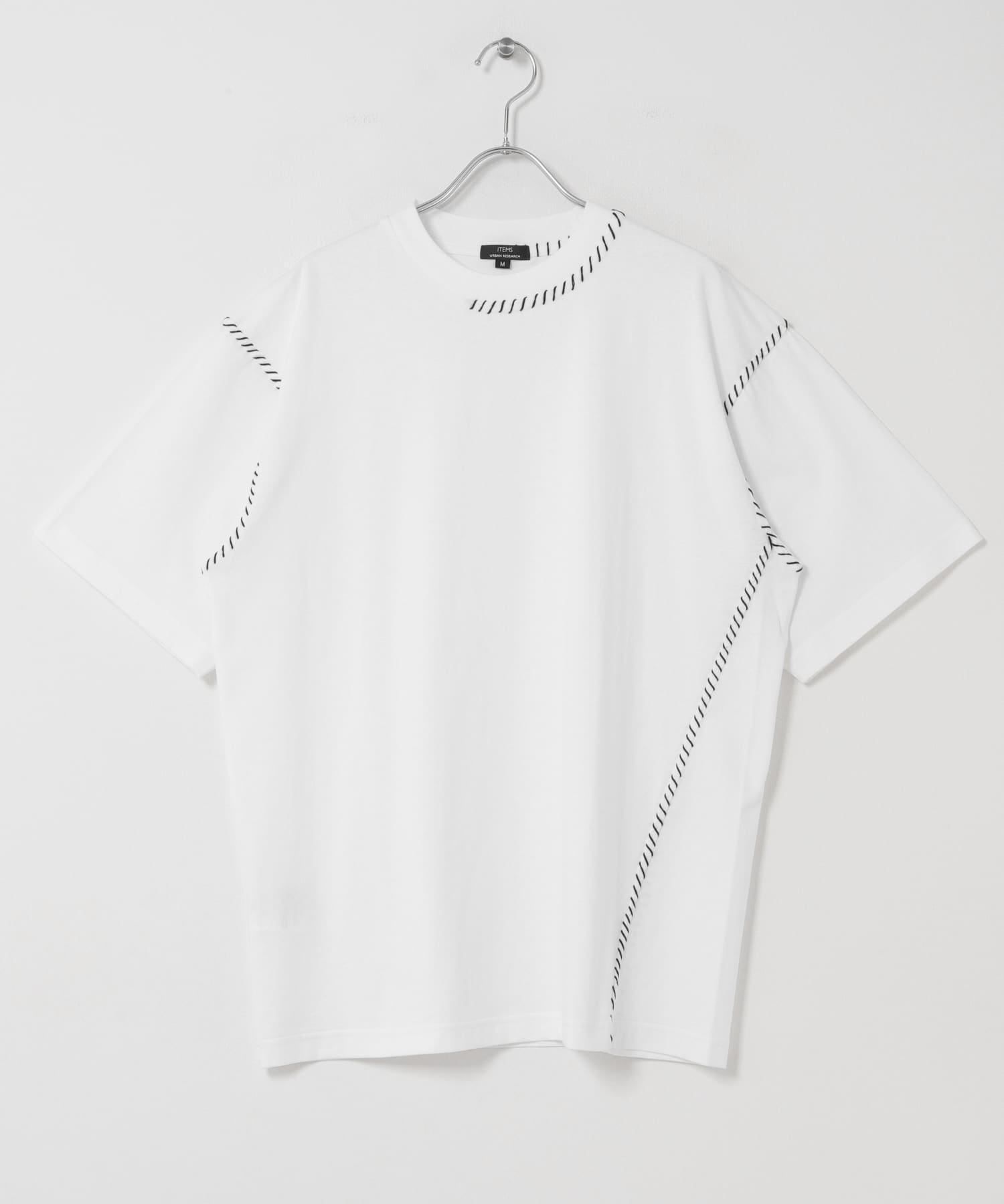 ブランケットステッチ クルーネックTシャツ WHITE M
