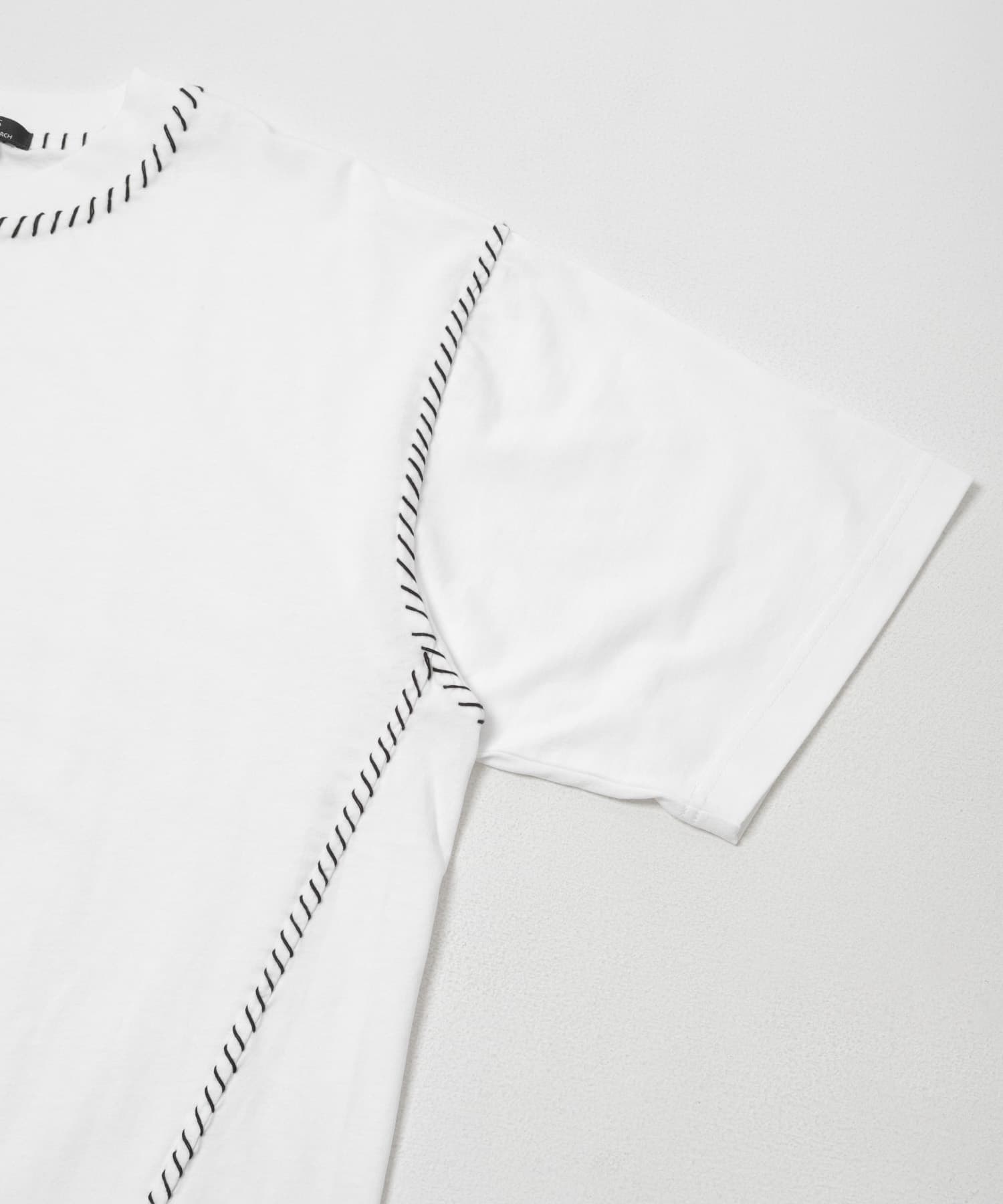 ブランケットステッチ クルーネックTシャツ WHITE M