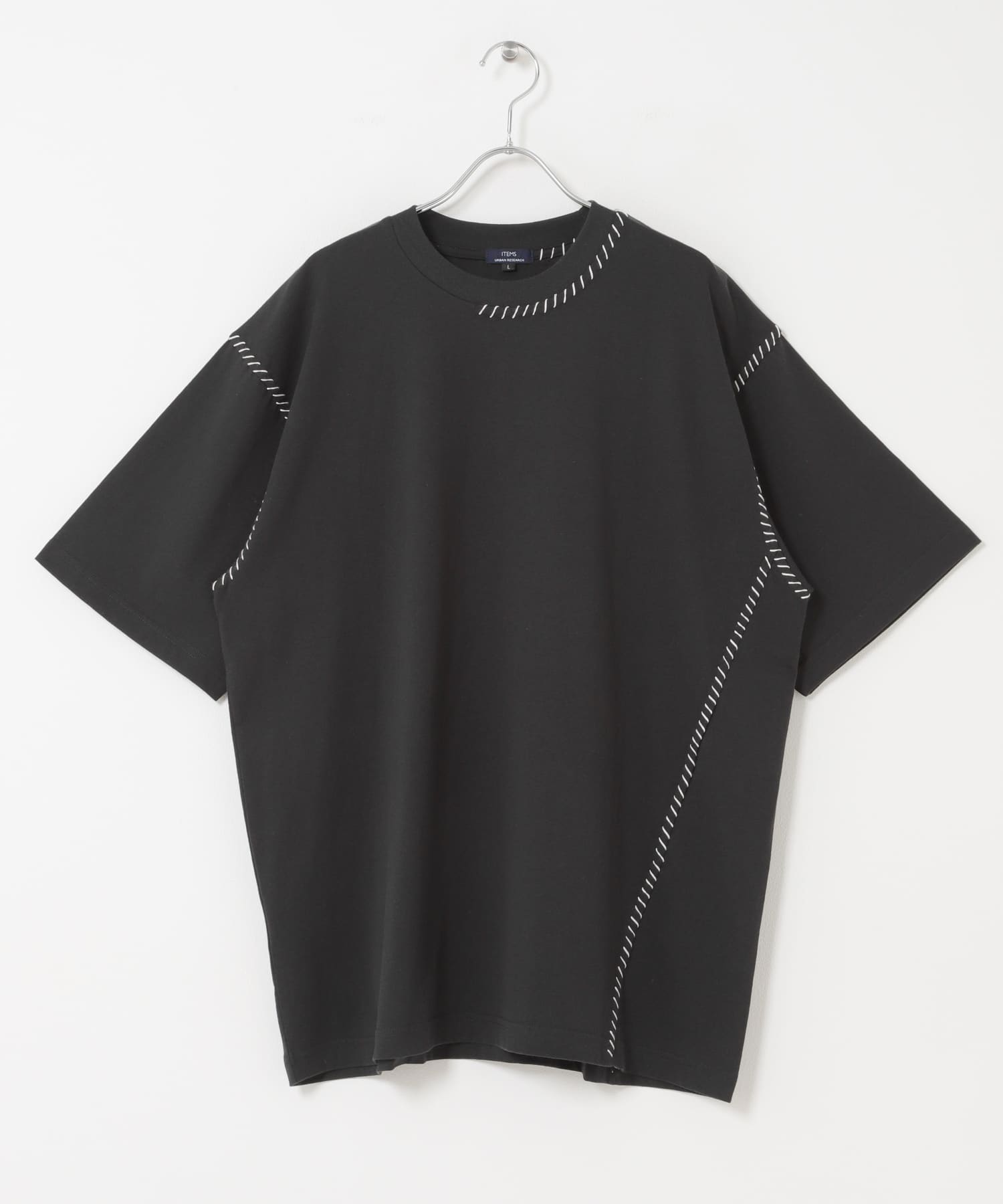 ブランケットステッチ クルーネックTシャツ BLACK M