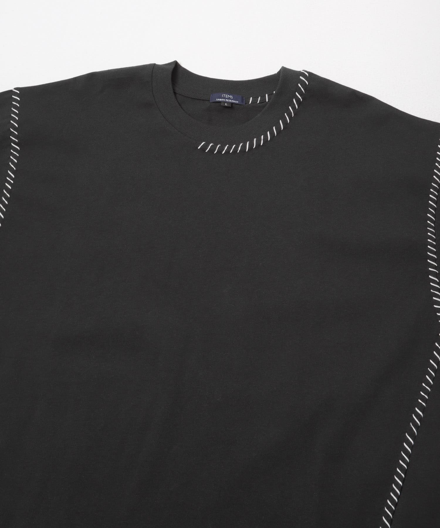 ブランケットステッチ クルーネックTシャツ BLACK M
