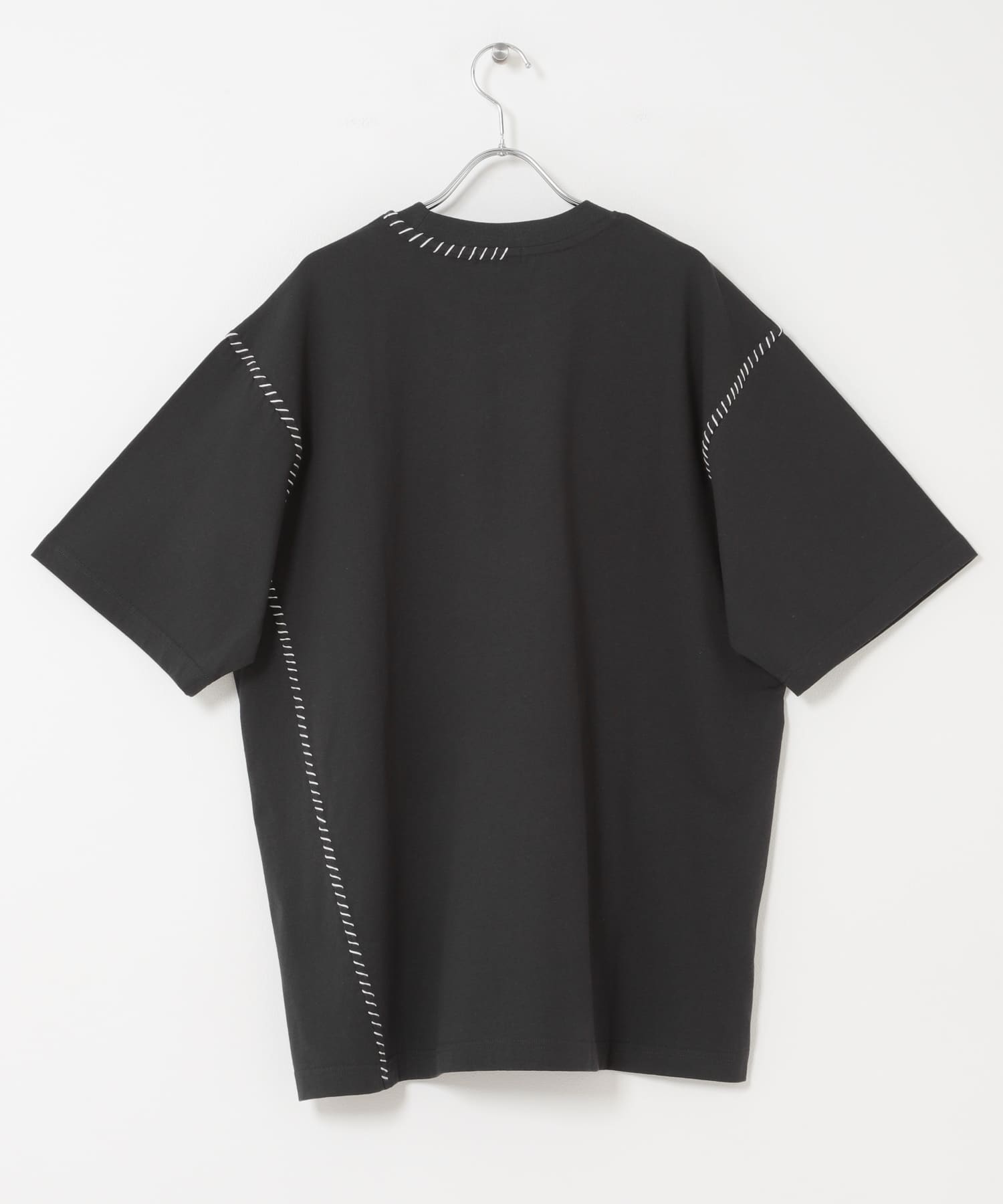 ブランケットステッチ クルーネックTシャツ BLACK M