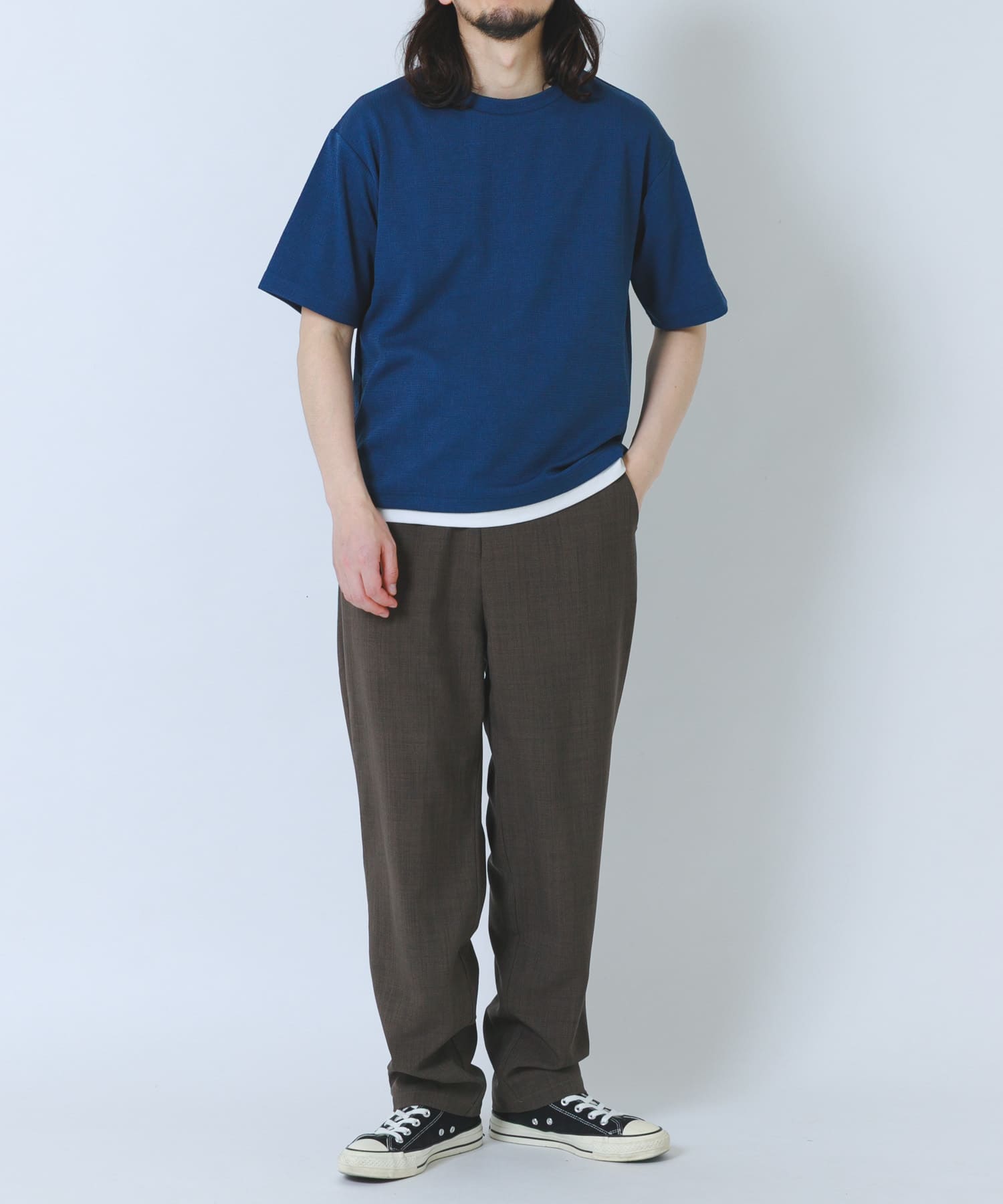 接触冷感 フェイクレイヤードドビーTシャツ(M BLU): トップス｜URBAN