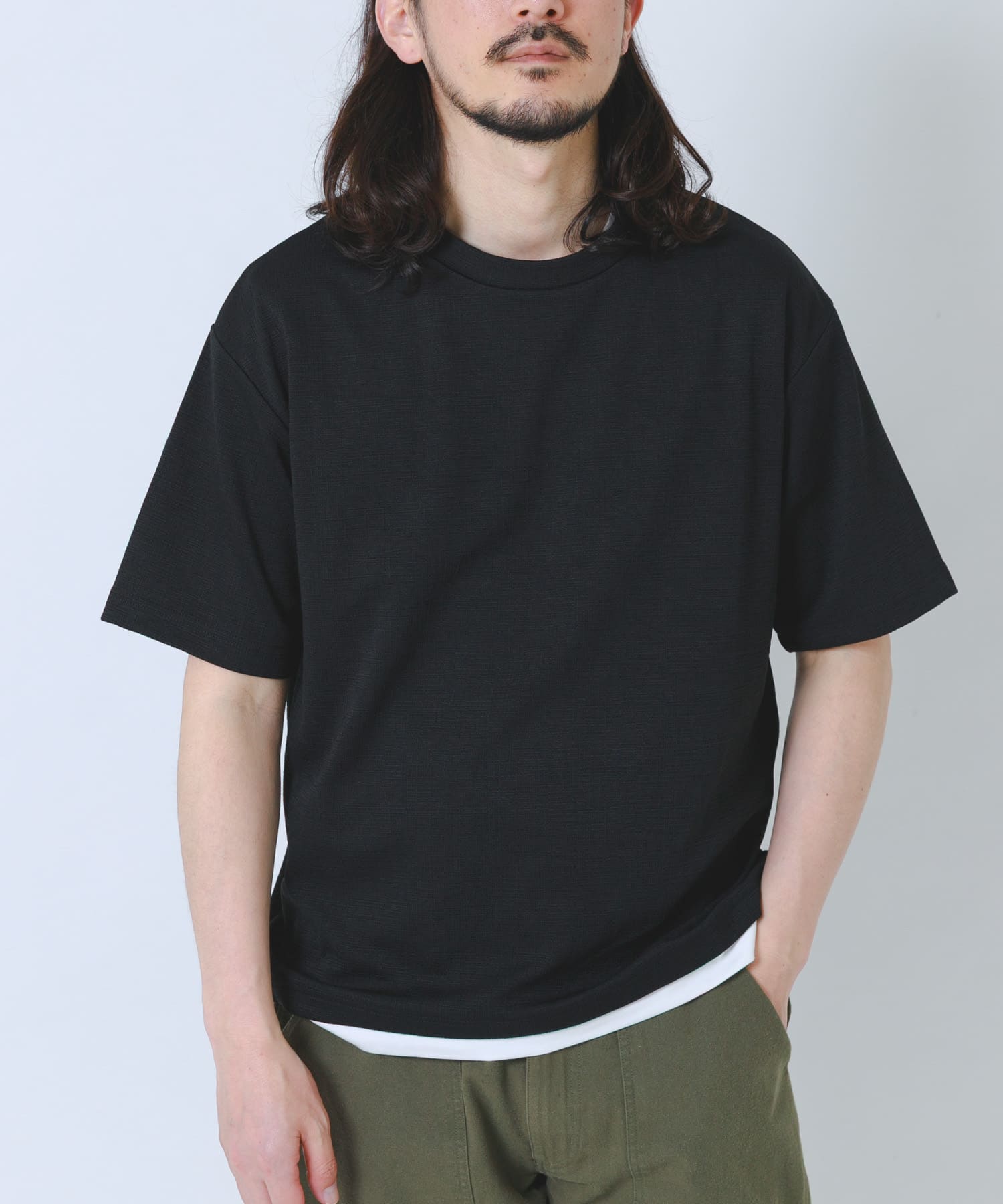 接触冷感 フェイクレイヤードドビーTシャツ(M BLU): トップス｜URBAN