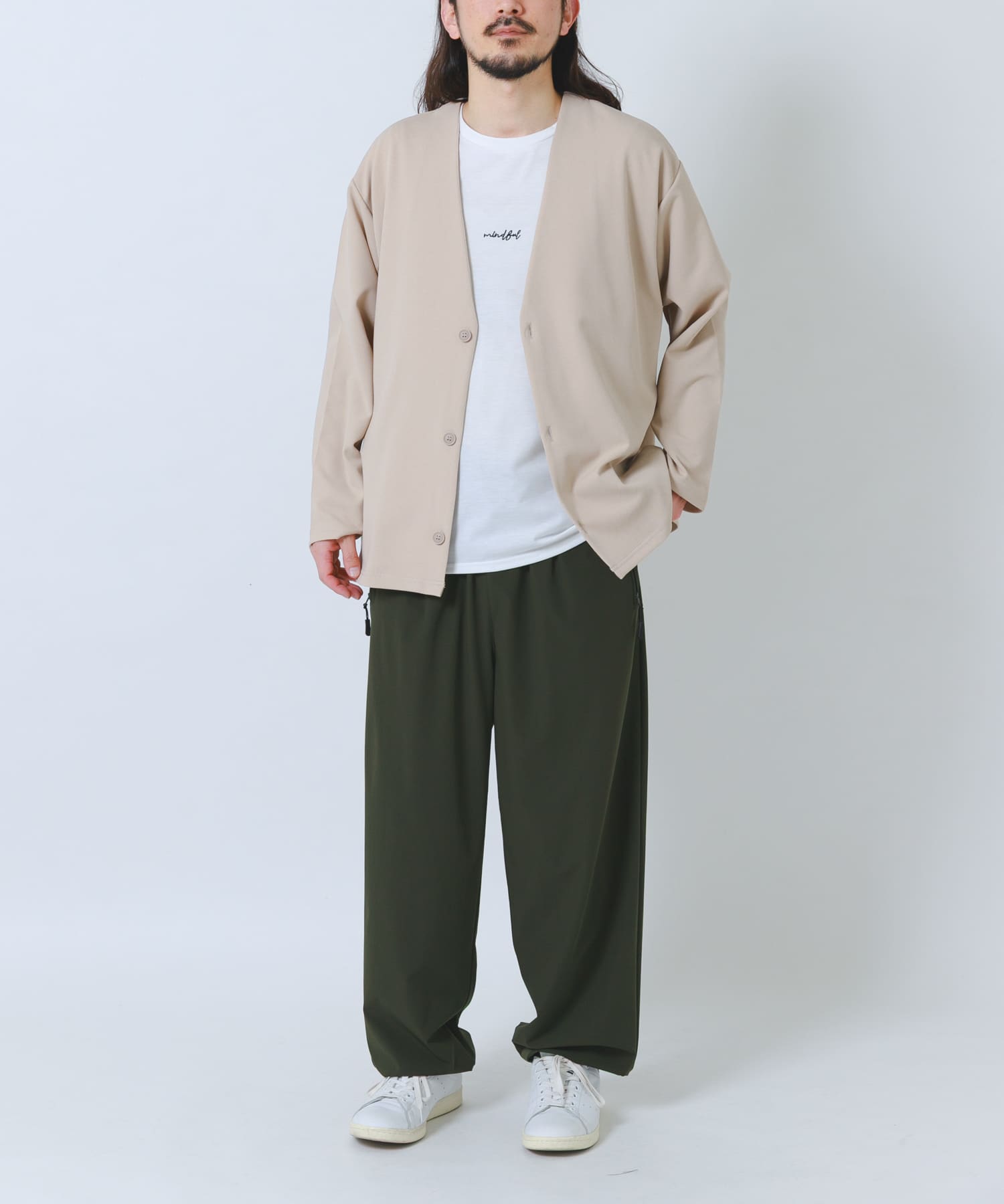 UVカット梨地カーディガン+刺繍Tシャツセット(楽着シリーズ) BEIGE M