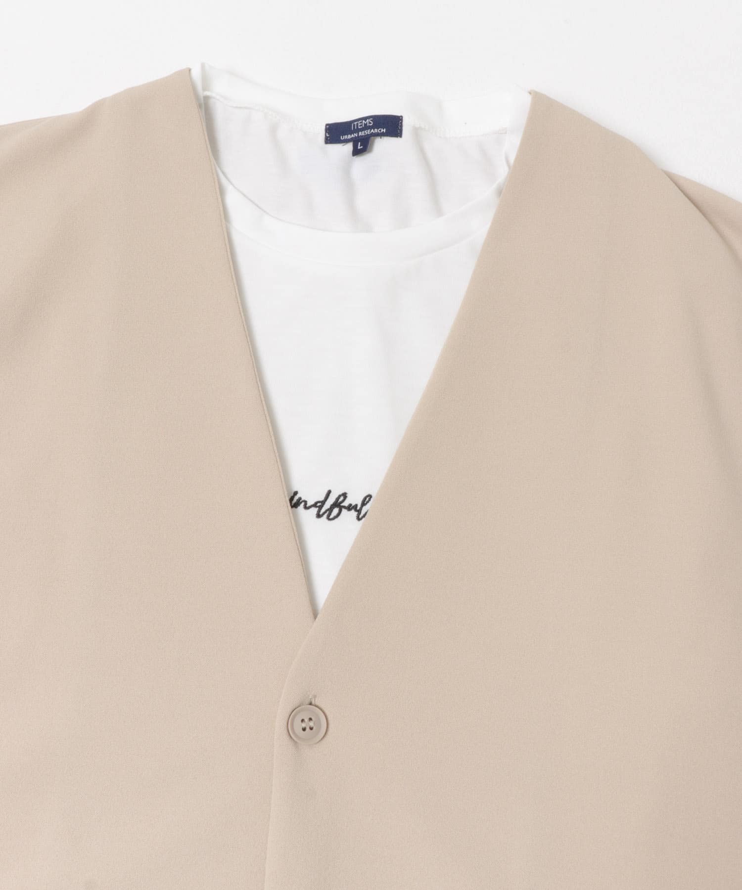 UVカット梨地カーディガン+刺繍Tシャツセット(楽着シリーズ) BEIGE M