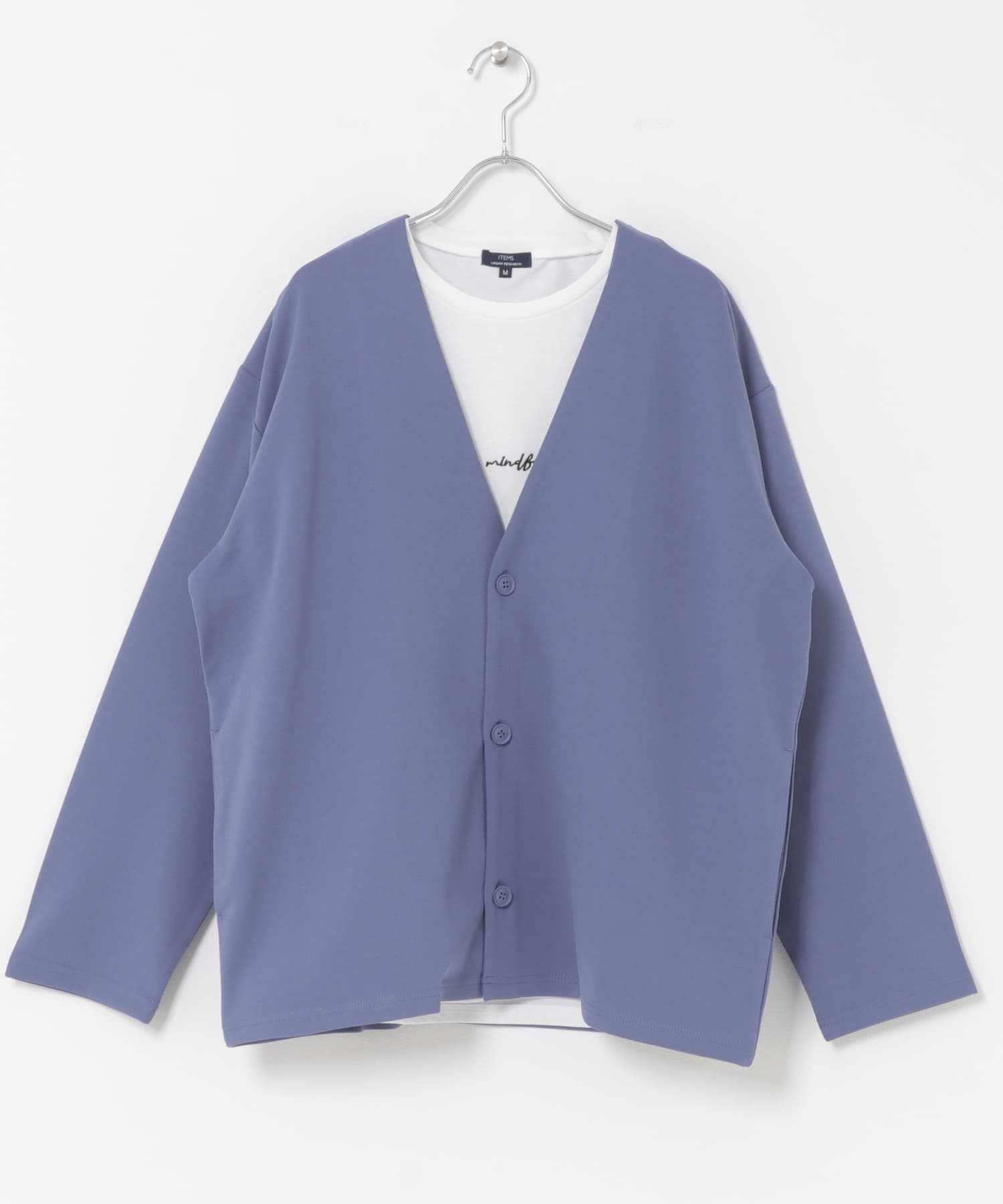 UVカット梨地カーディガン+刺繍Tシャツセット(楽着シリーズ) BLUE M