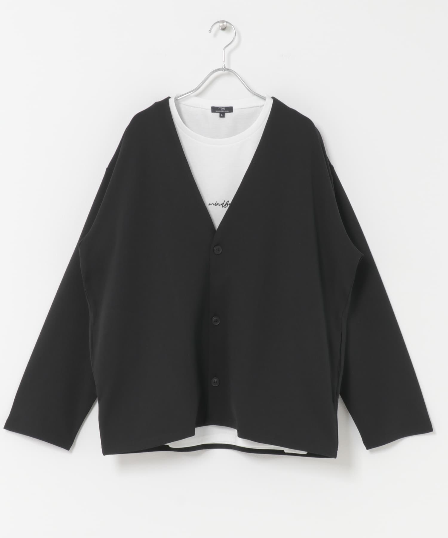 UVカット梨地カーディガン+刺繍Tシャツセット(楽着シリーズ) BLACK M