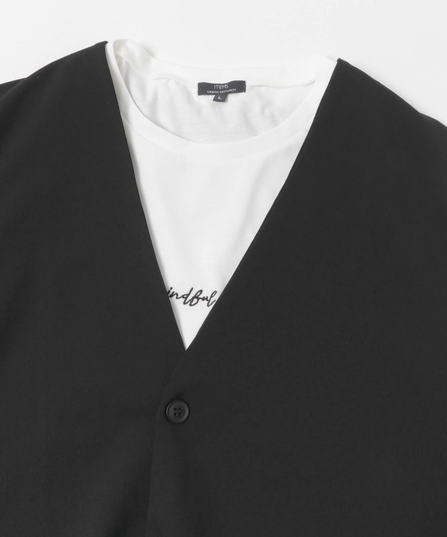 UVカット梨地カーディガン+刺繍Tシャツセット(楽着シリーズ) BLACK M