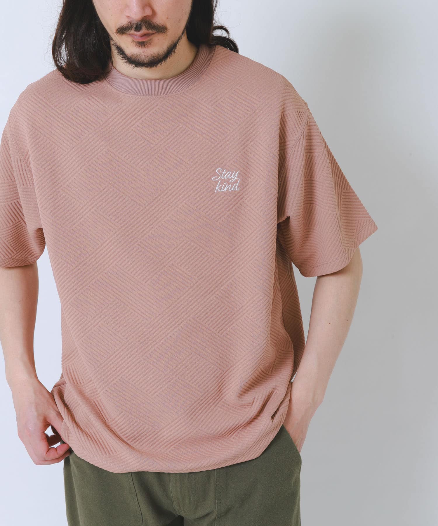 刺繍ジャカードクールタッチ半袖トップス