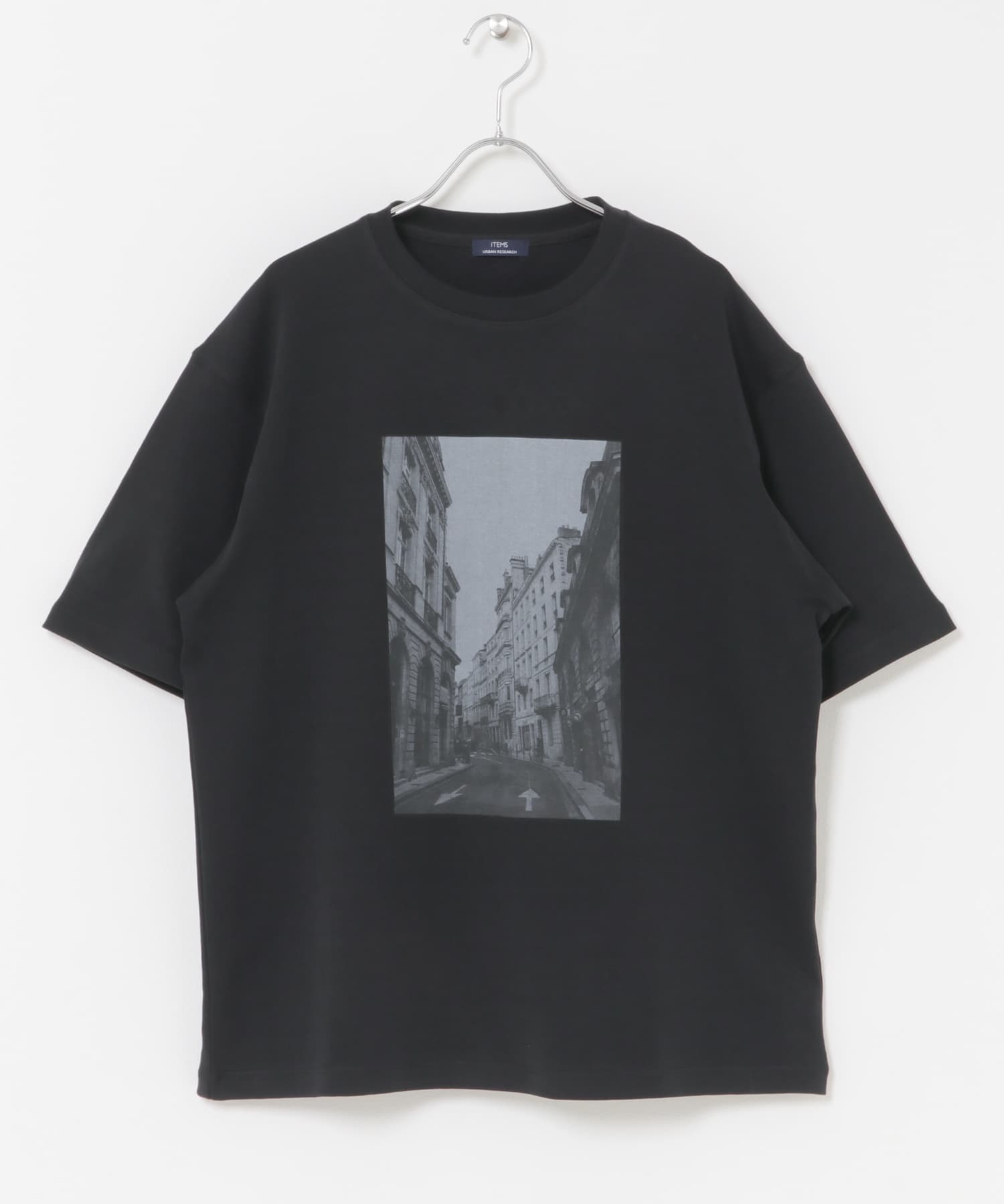接触冷感クルーネックフォトプリントTシャツ BLACK A L